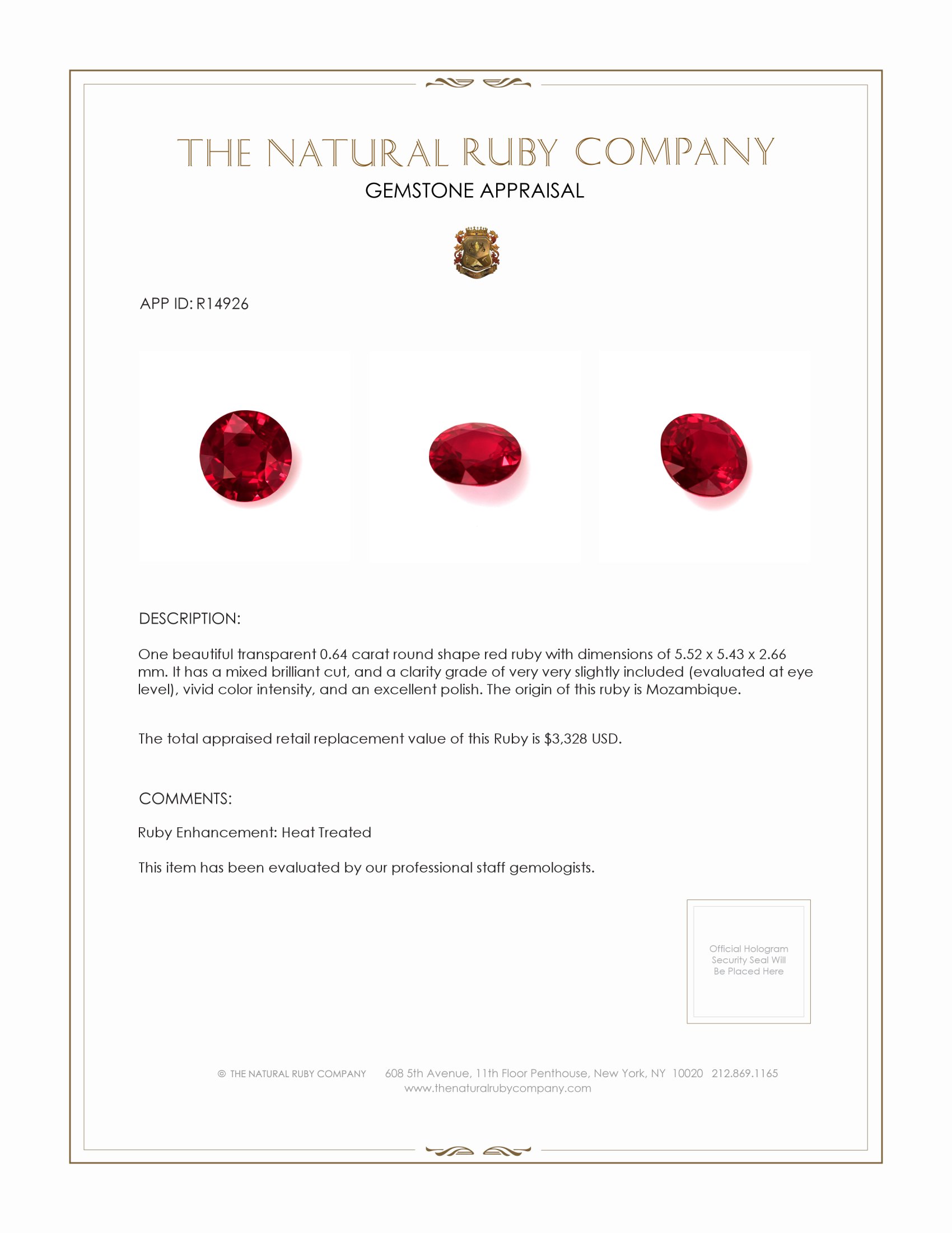 0.64 Ct. Ruby from Mozambique