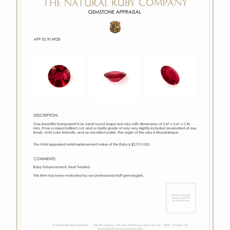 0.56 Ct. Ruby from Mozambique