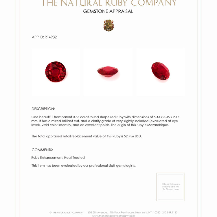 0.53 Ct. Ruby from Mozambique