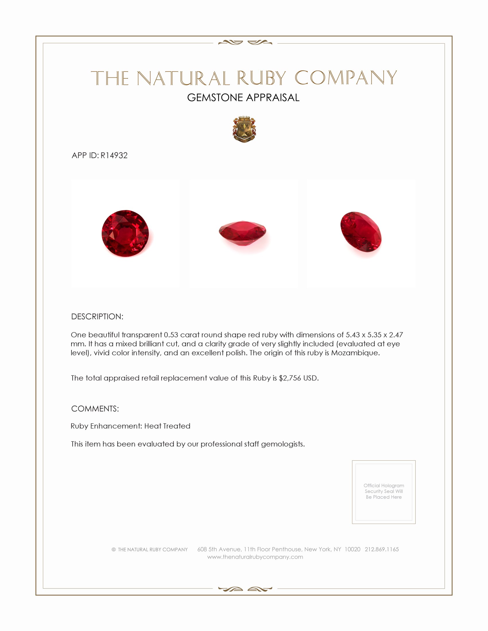 0.53 Ct. Ruby from Mozambique