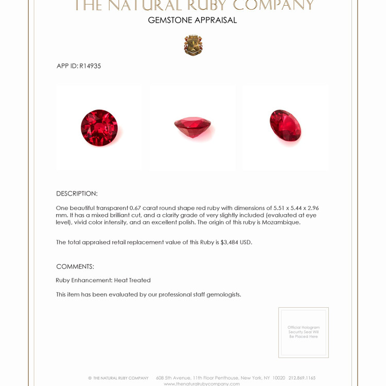 0.67 Ct. Ruby from Mozambique