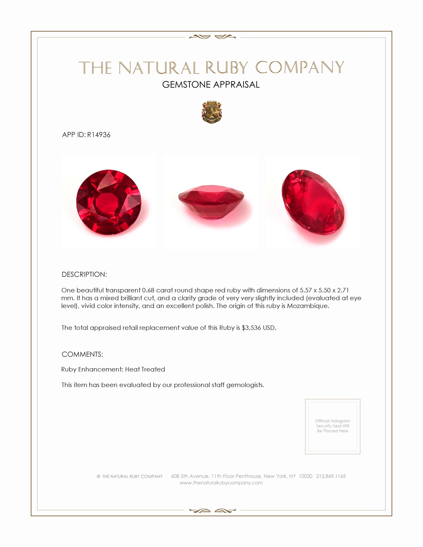 0.68 Ct. Ruby from Mozambique