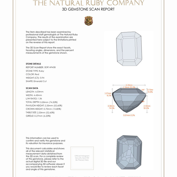 0.94 Ct. Ruby from Burma (Myanmar)