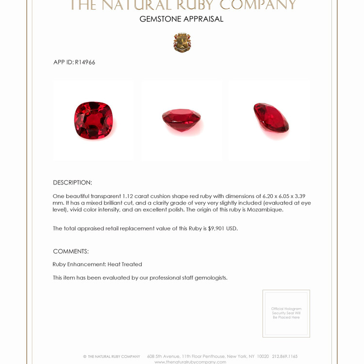 1.12 Ct. Ruby from Mozambique
