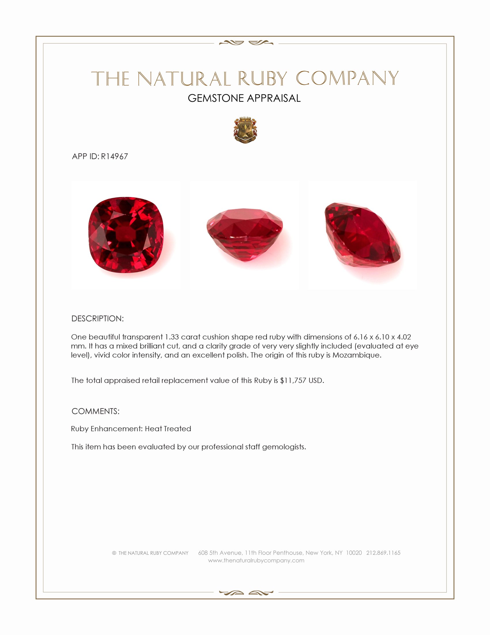 1.33 Ct. Ruby from Mozambique