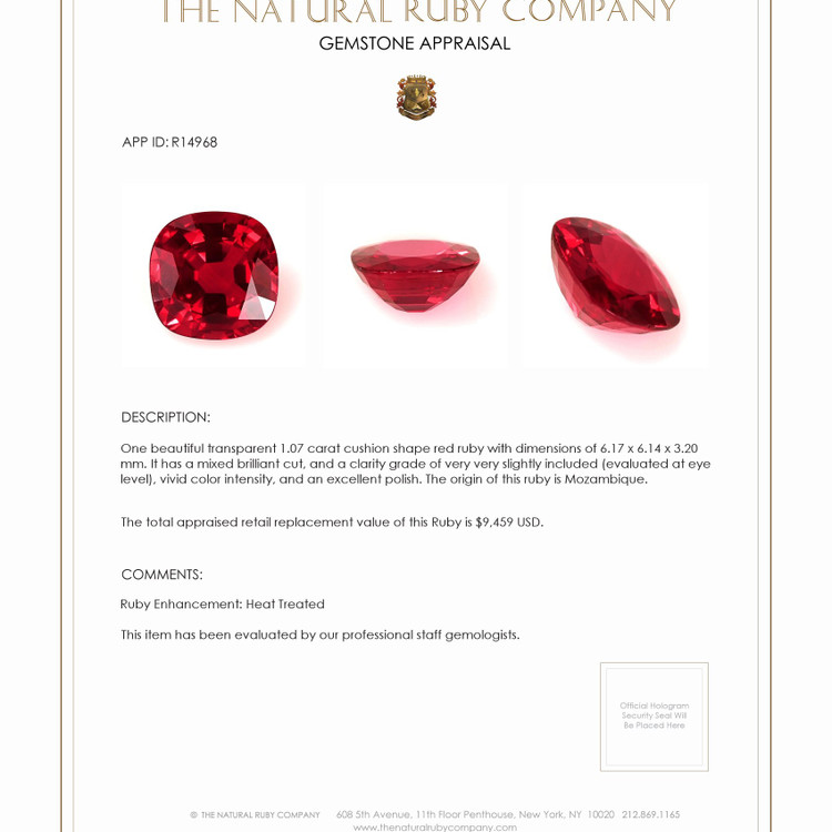 1.07 Ct. Ruby from Mozambique