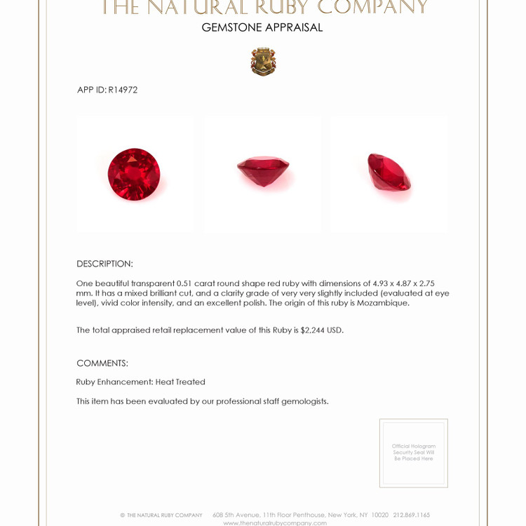 0.51 Ct. Ruby from Mozambique