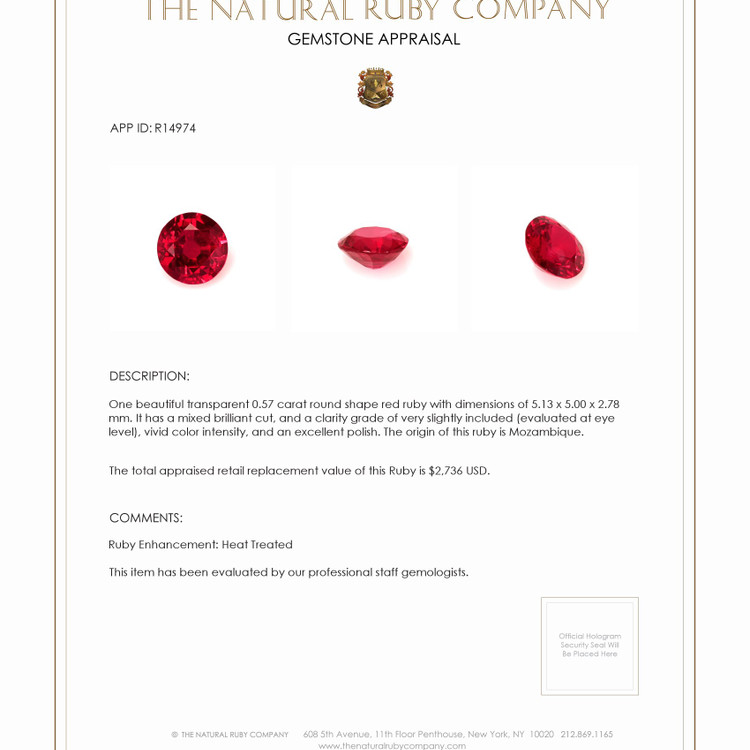 0.57 Ct. Ruby from Mozambique