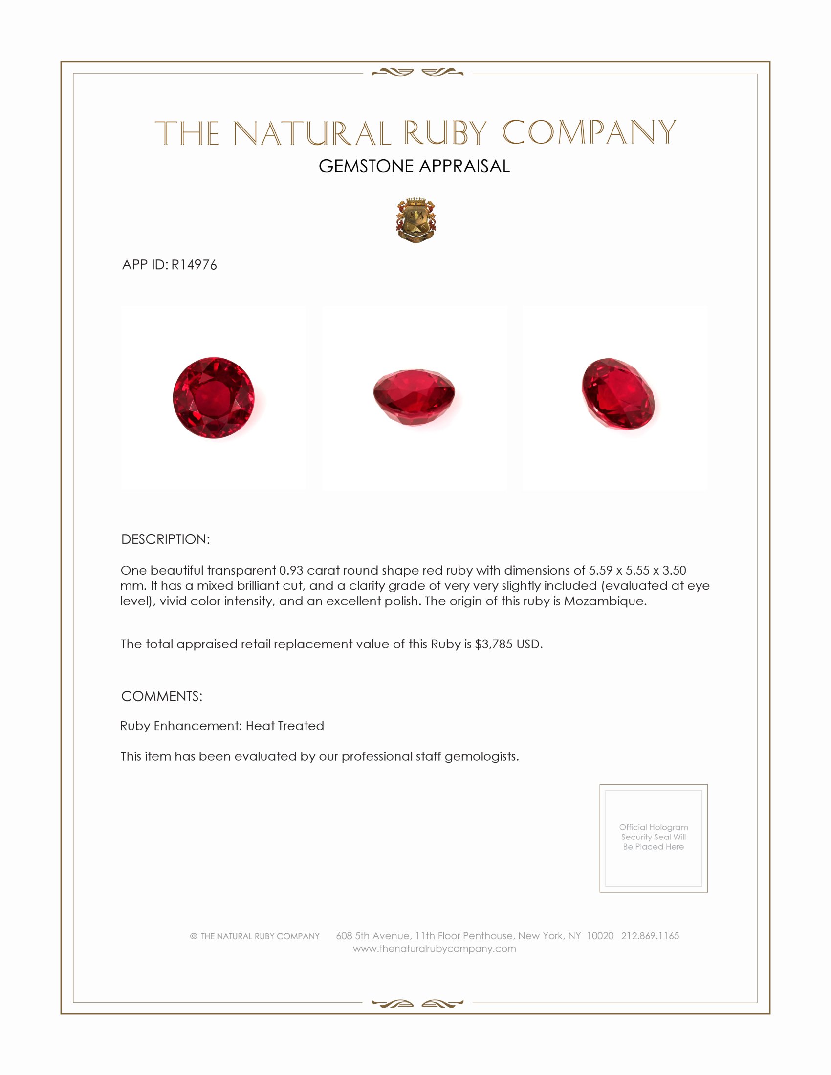 0.93 Ct. Ruby from Mozambique