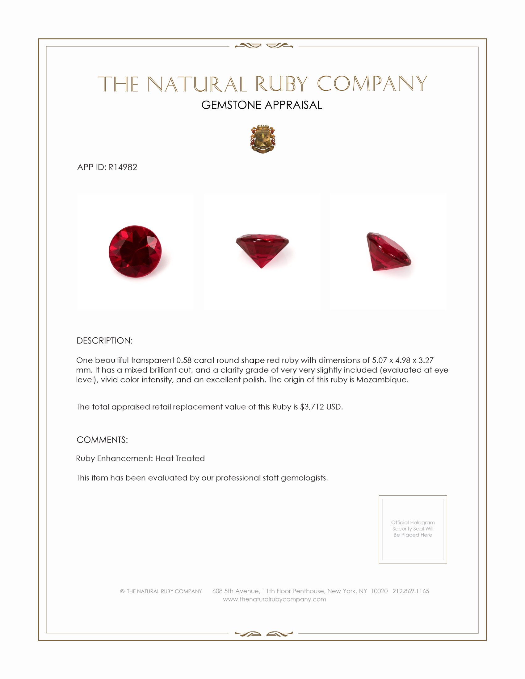 0.58 Ct. Ruby from Mozambique