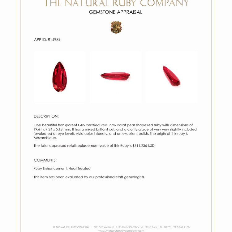 7.96 Ct. Ruby from Mozambique