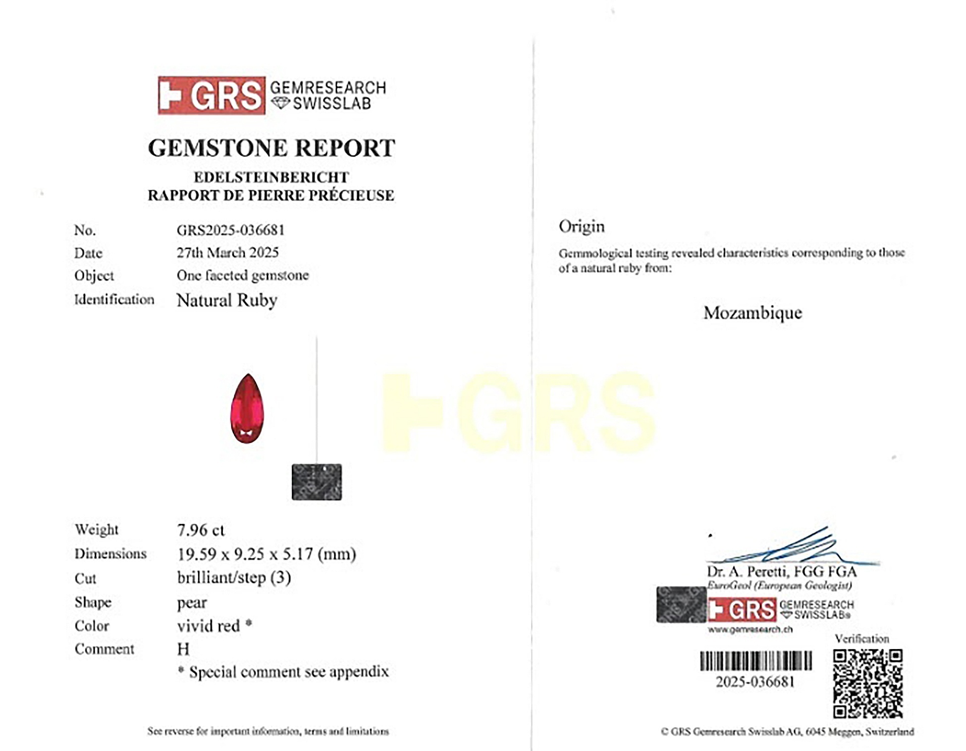 7.96 Ct. Ruby from Mozambique