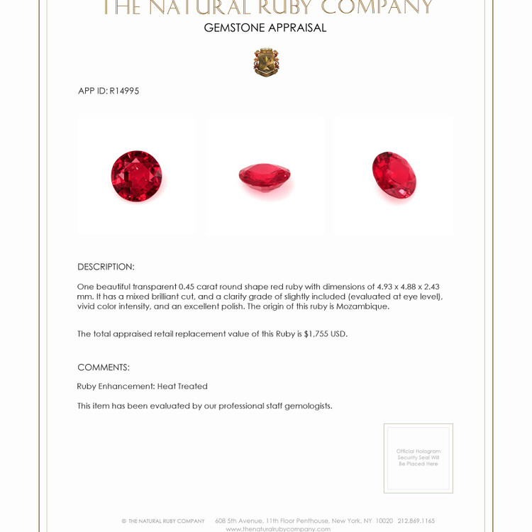 0.45 Ct. Ruby from Mozambique