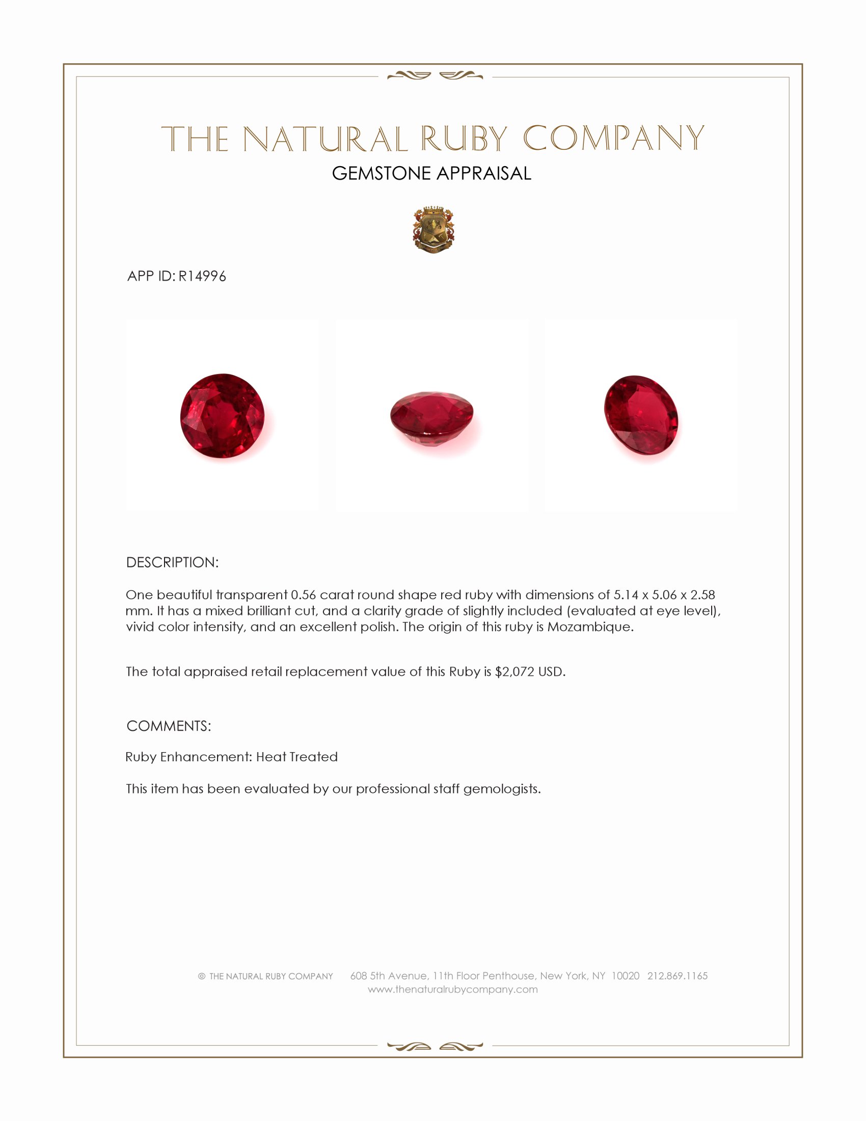 0.56 Ct. Ruby from Mozambique