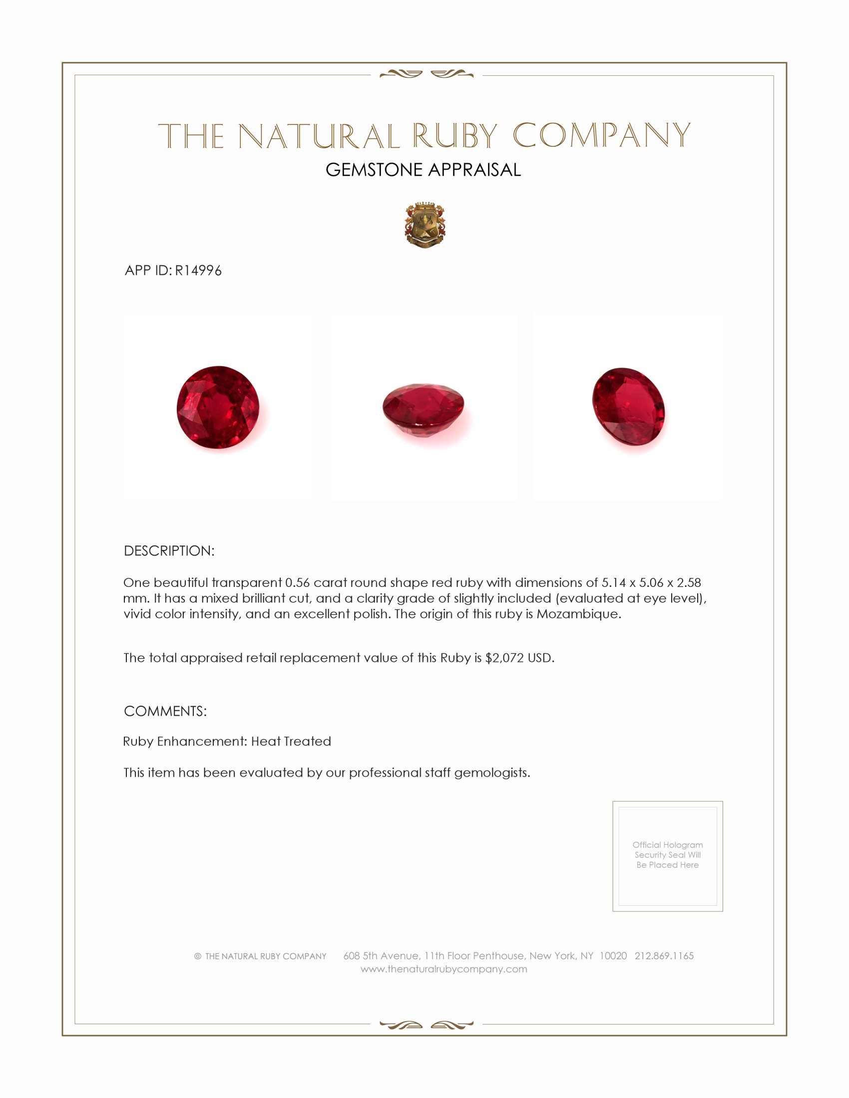 0.56 Ct. Ruby from Mozambique