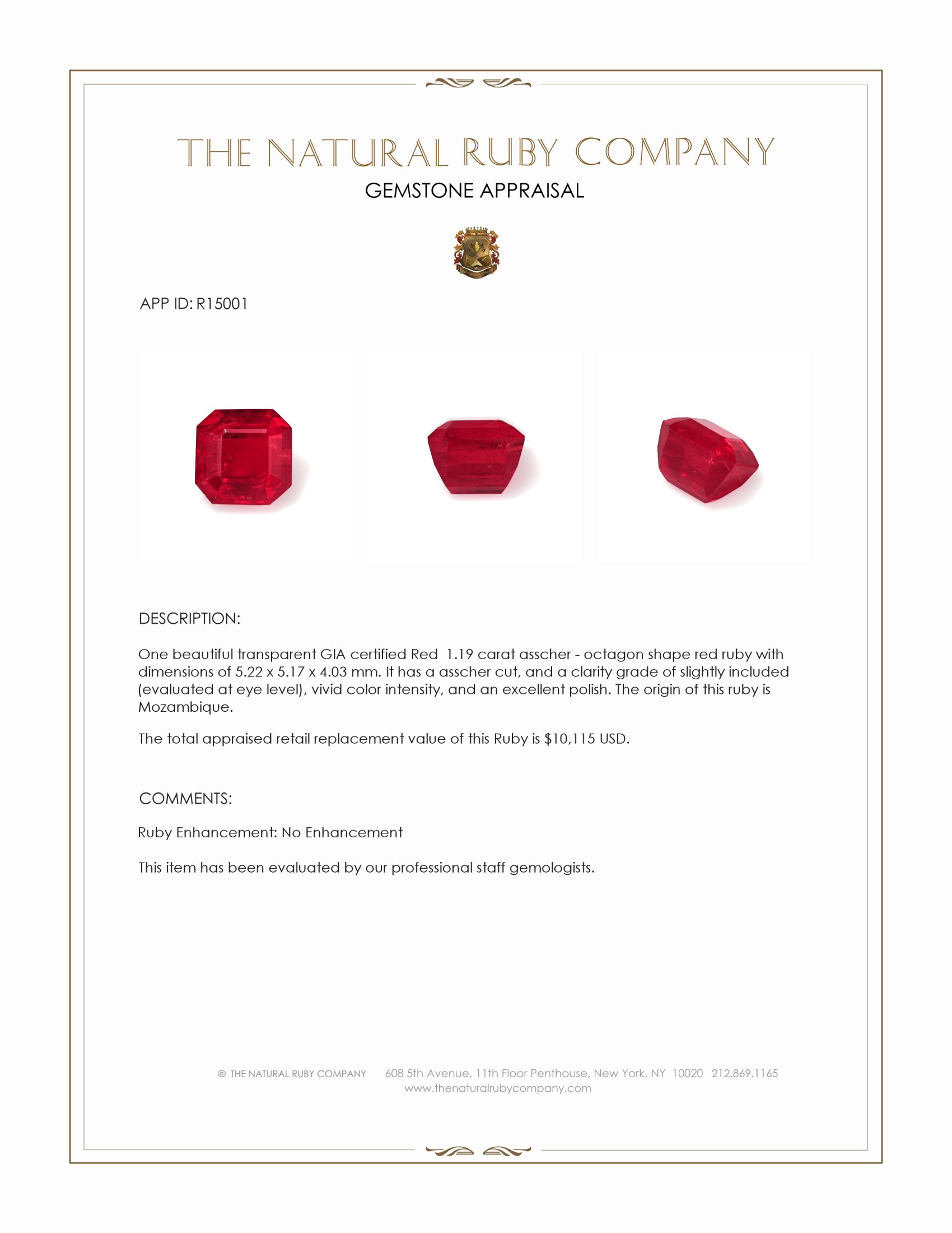1.19 Ct. Ruby from Mozambique