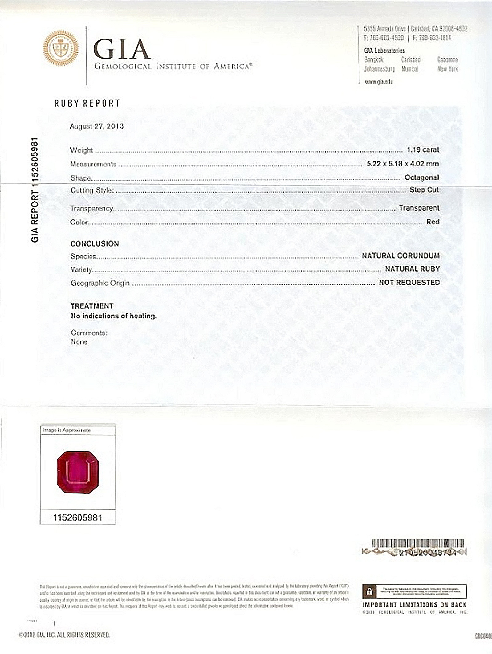 1.19 Ct. Ruby from Mozambique