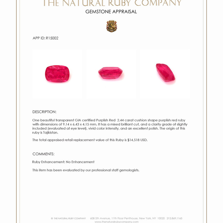 2.44 Ct. Ruby from Tajikistan