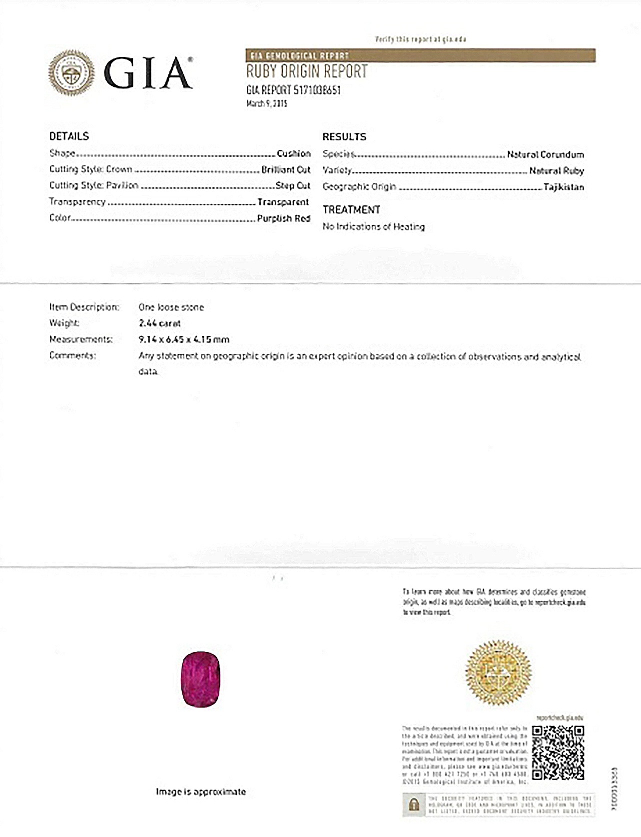 2.44 Ct. Ruby from Tajikistan