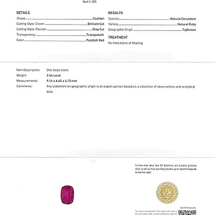 2.44 Ct. Ruby from Tajikistan
