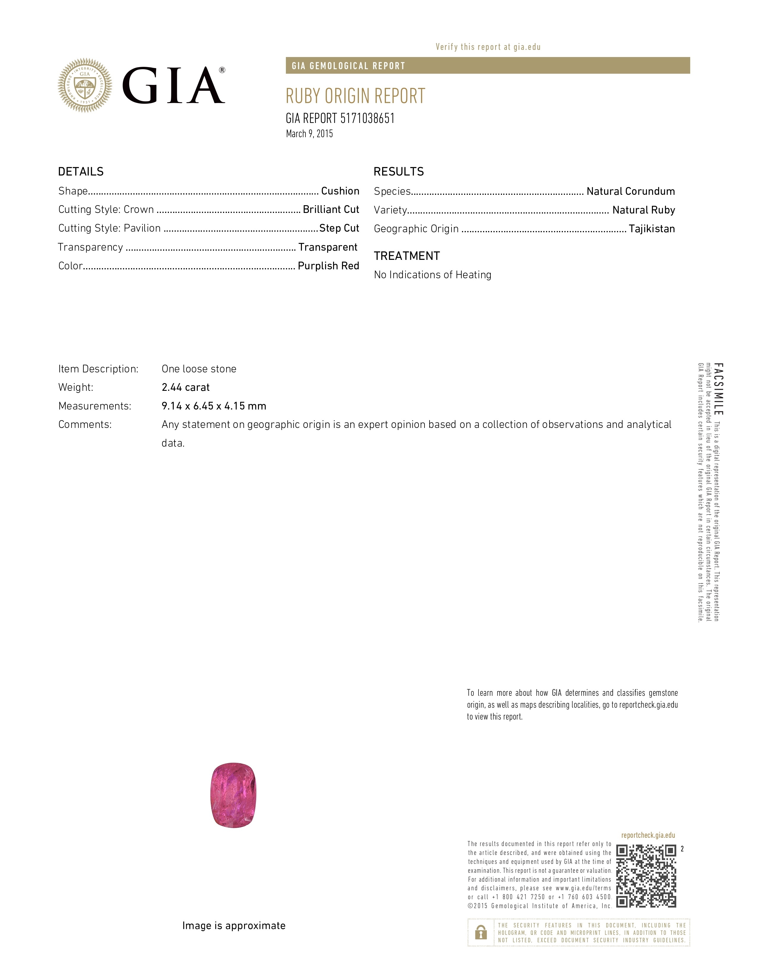 2.44 Ct. Ruby from Tajikistan