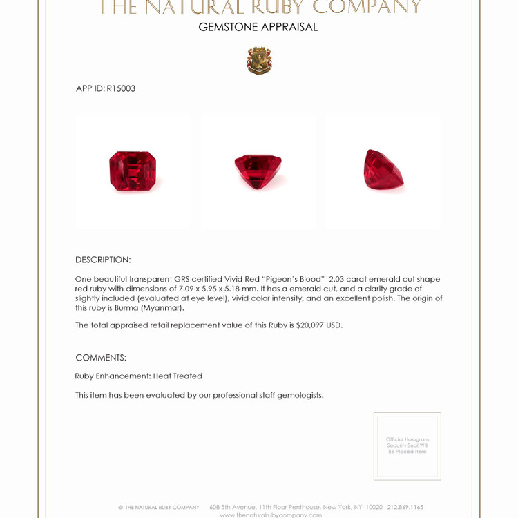 2.03 Ct. Ruby from Burma (Myanmar)