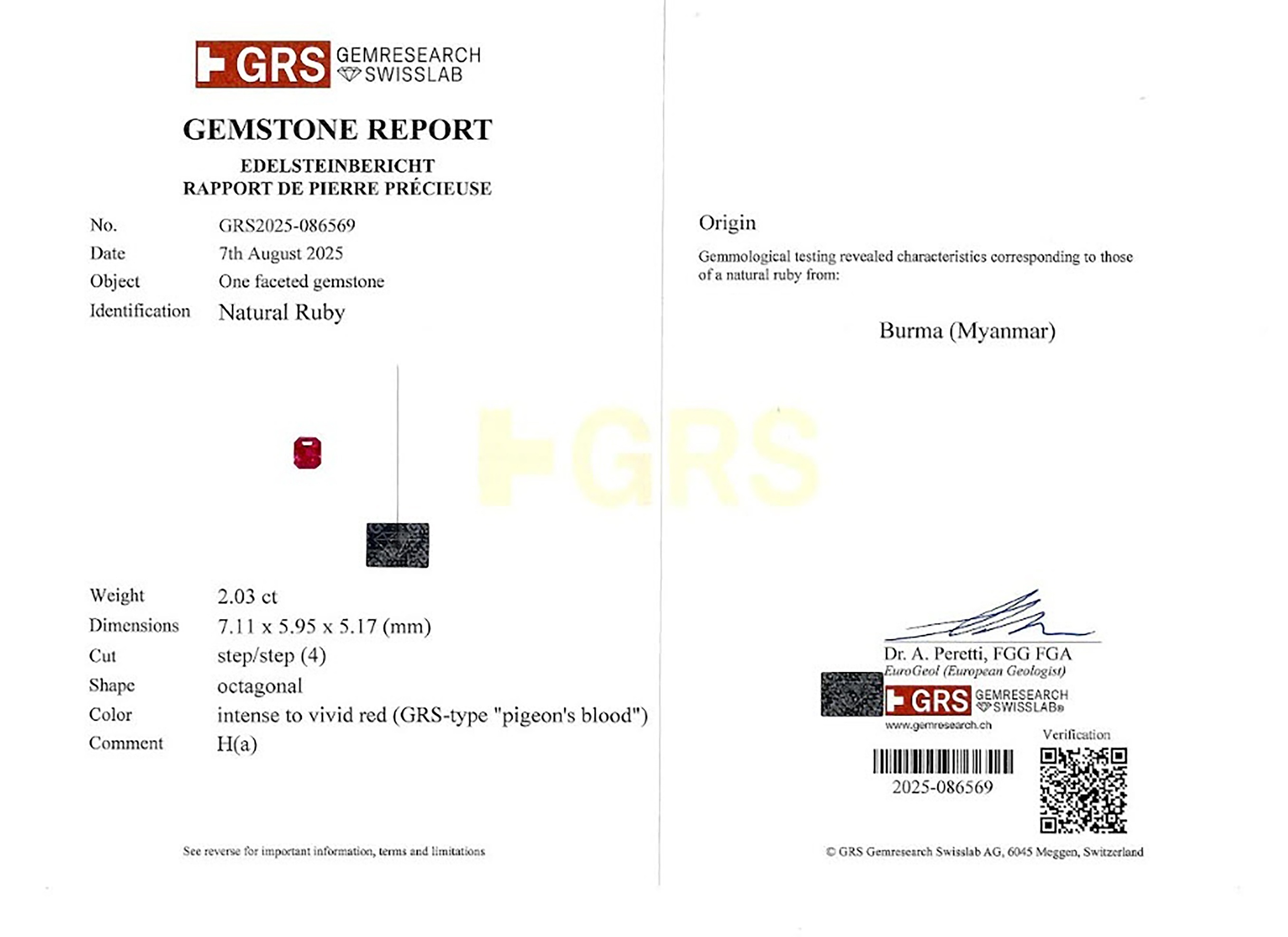 2.03 Ct. Ruby from Burma (Myanmar)