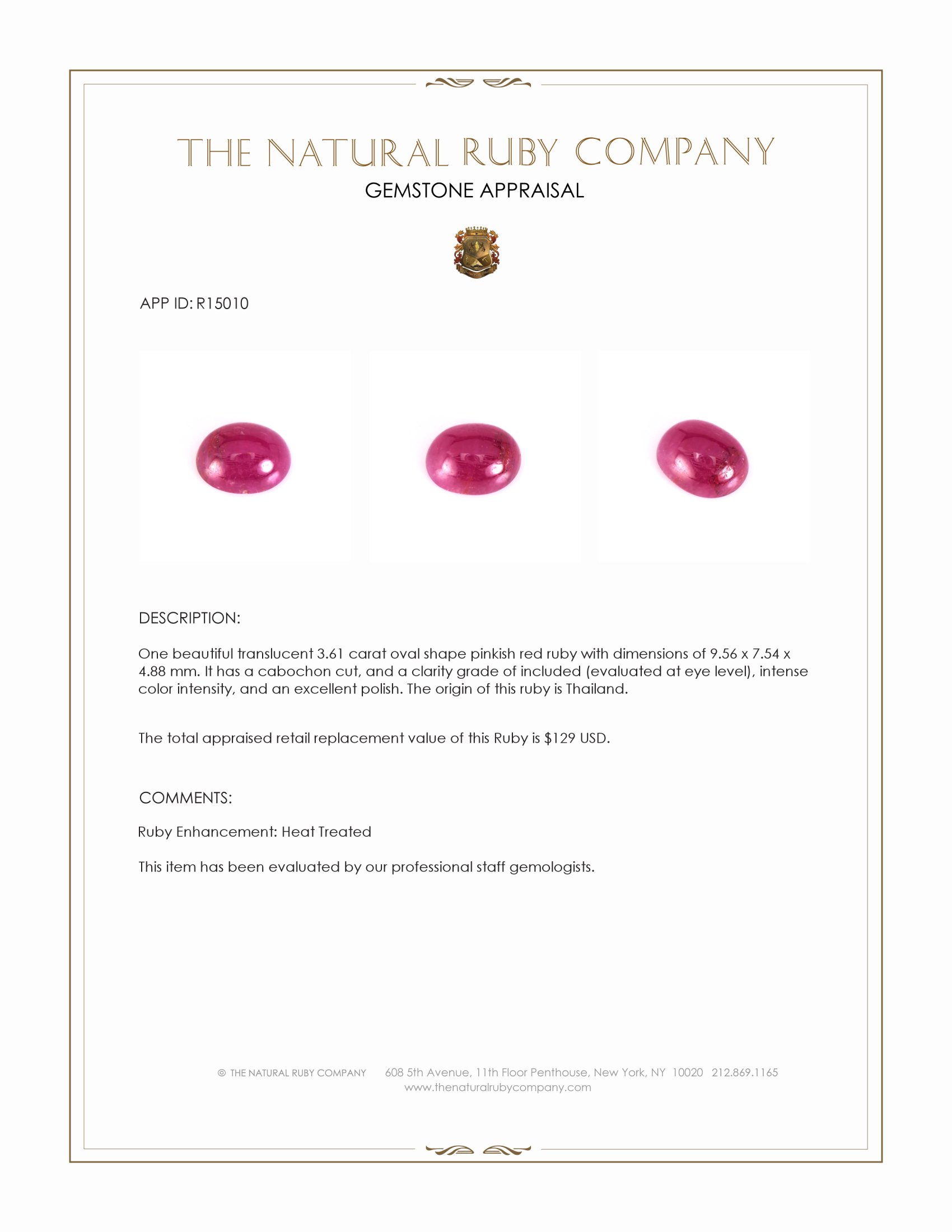 3.61 Ct. Cabochon Ruby from Thailand