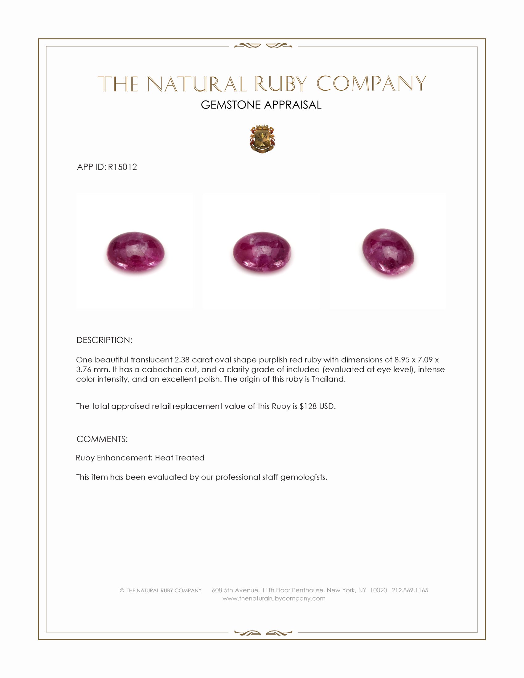 2.38 Ct. Cabochon Ruby from Thailand