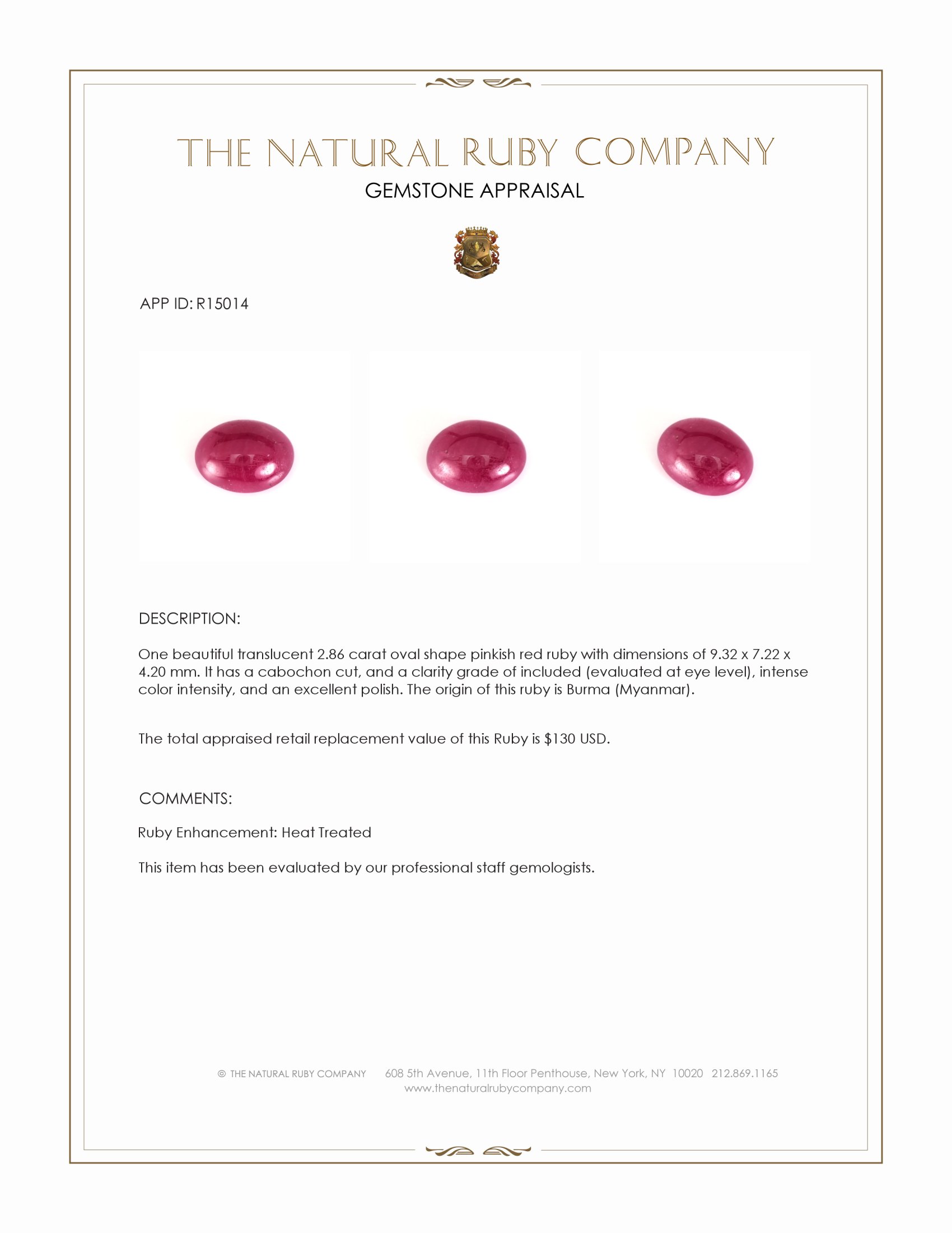 2.86 Ct. Cabochon Ruby from Burma (Myanmar)