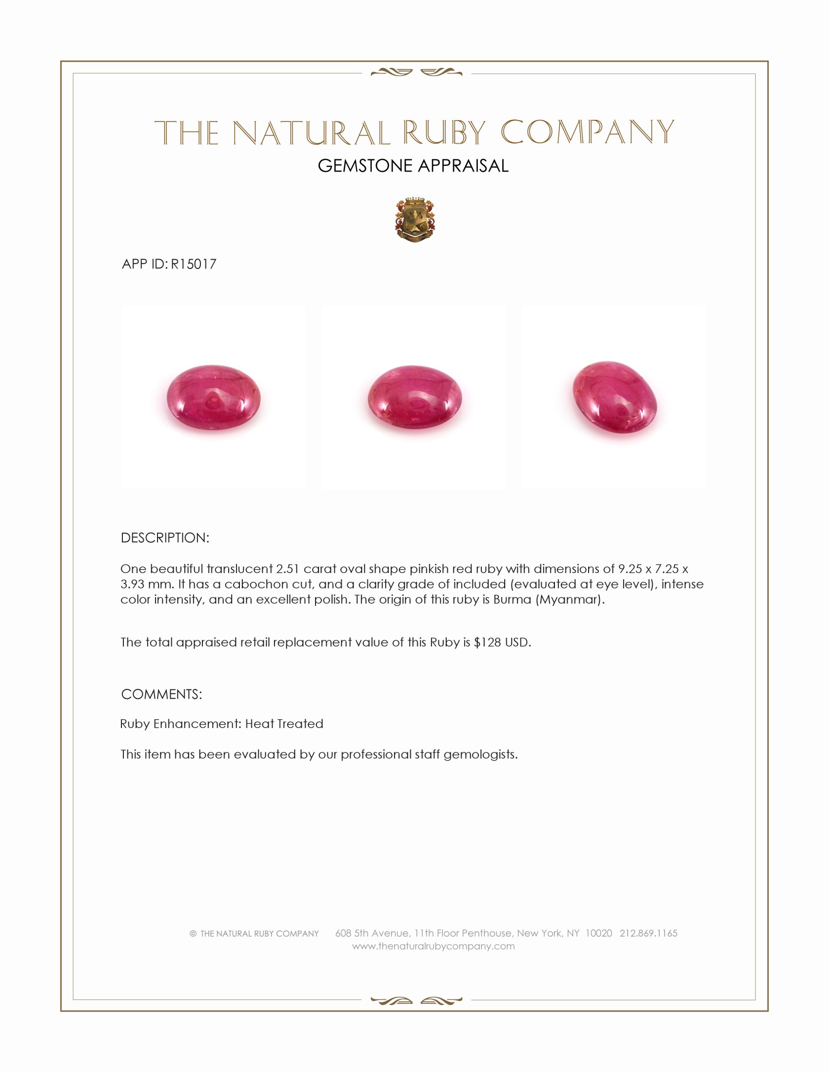 2.51 Ct. Cabochon Ruby from Burma (Myanmar)