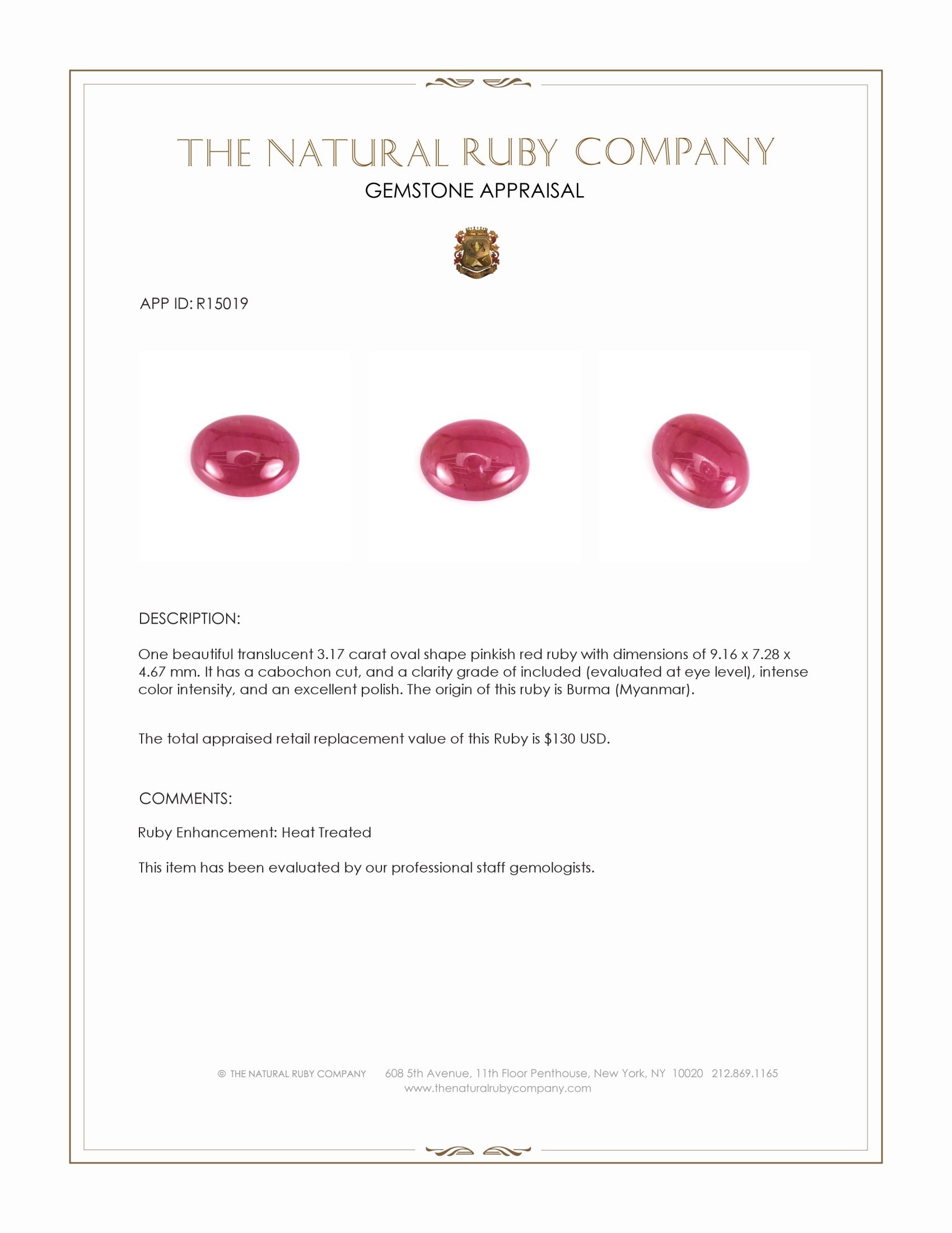 3.17 Ct. Cabochon Ruby from Burma (Myanmar)