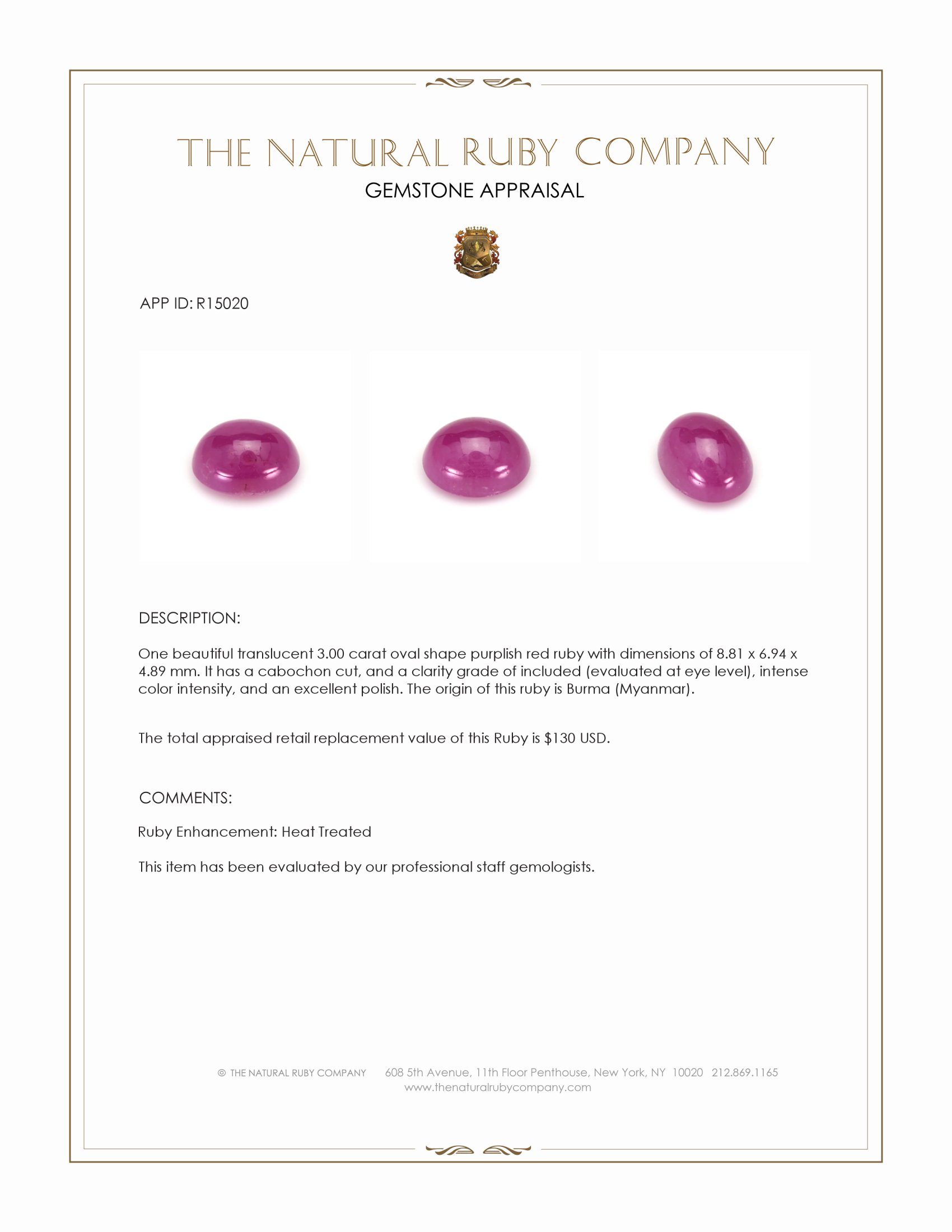 3.00 Ct. Cabochon Ruby from Burma (Myanmar)