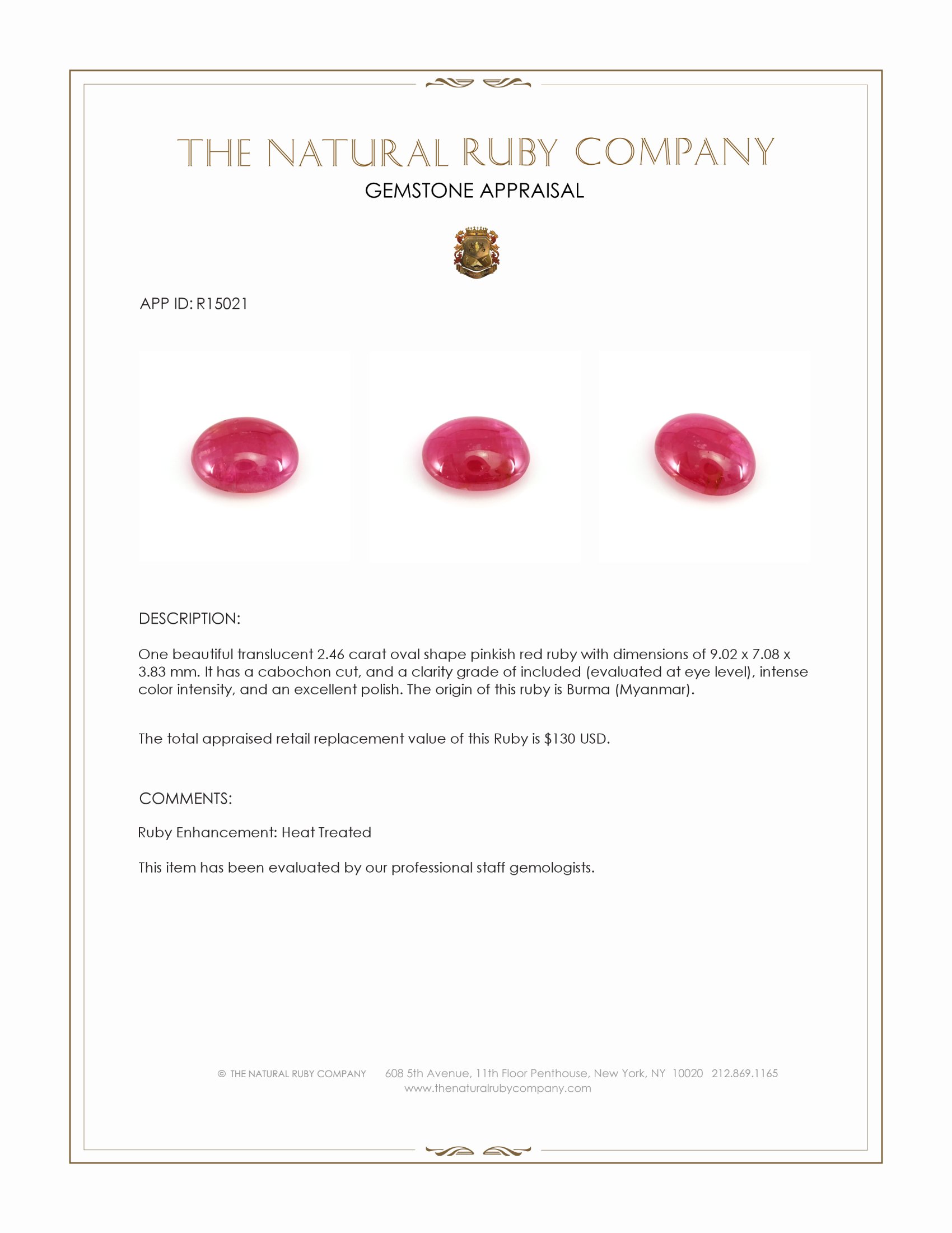 2.46 Ct. Cabochon Ruby from Burma (Myanmar)