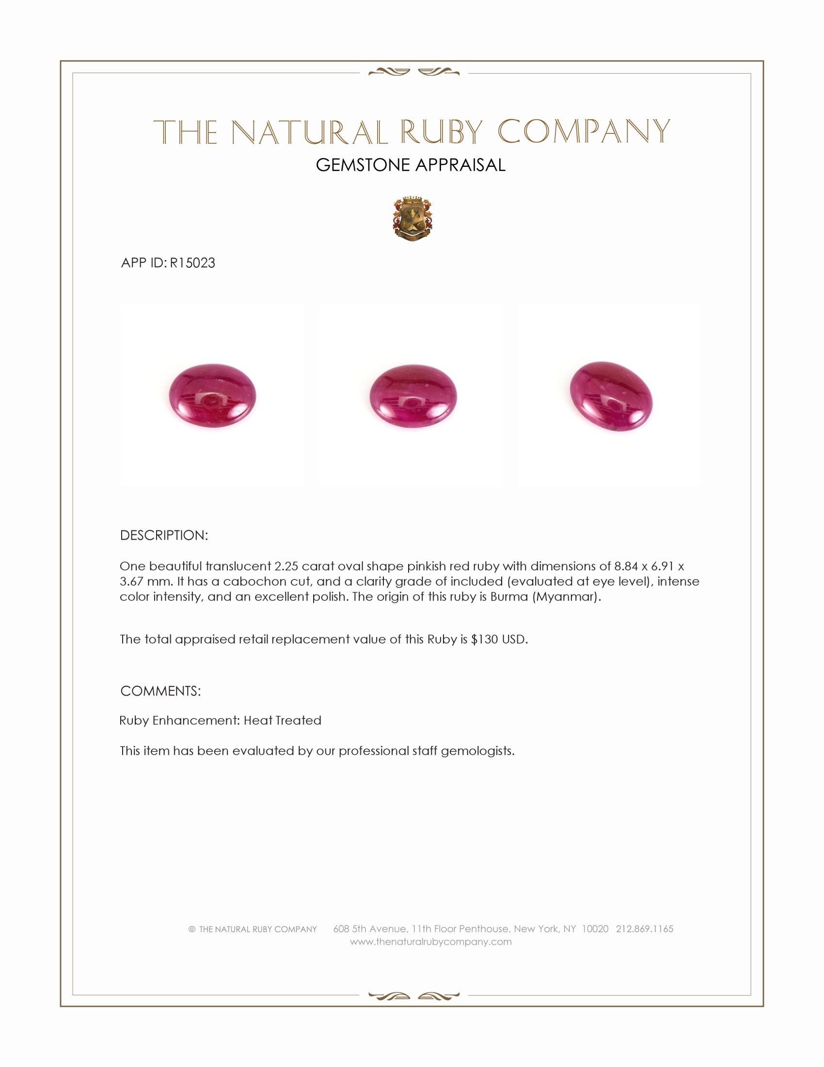 2.25 Ct. Cabochon Ruby from Burma (Myanmar)