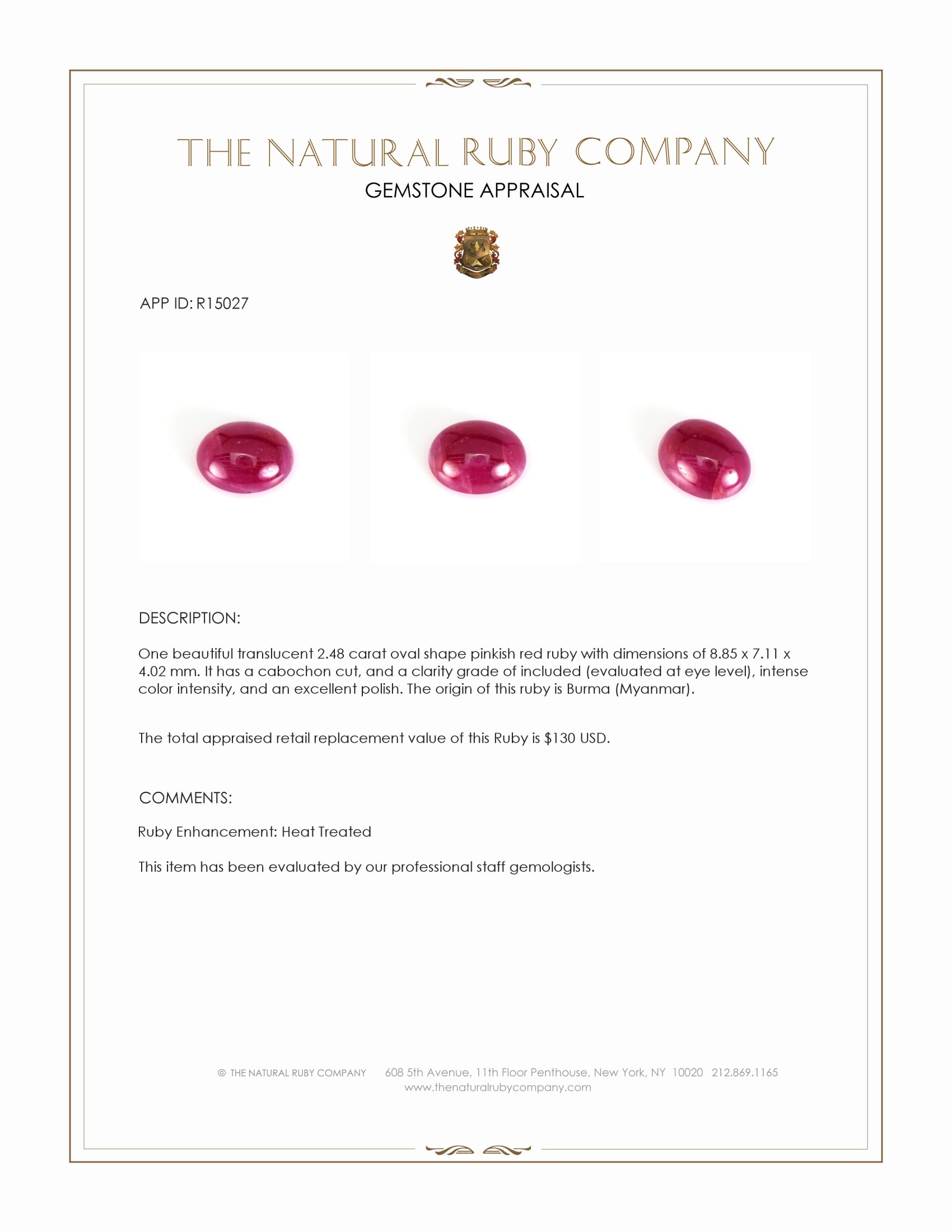 2.48 Ct. Cabochon Ruby from Burma (Myanmar)