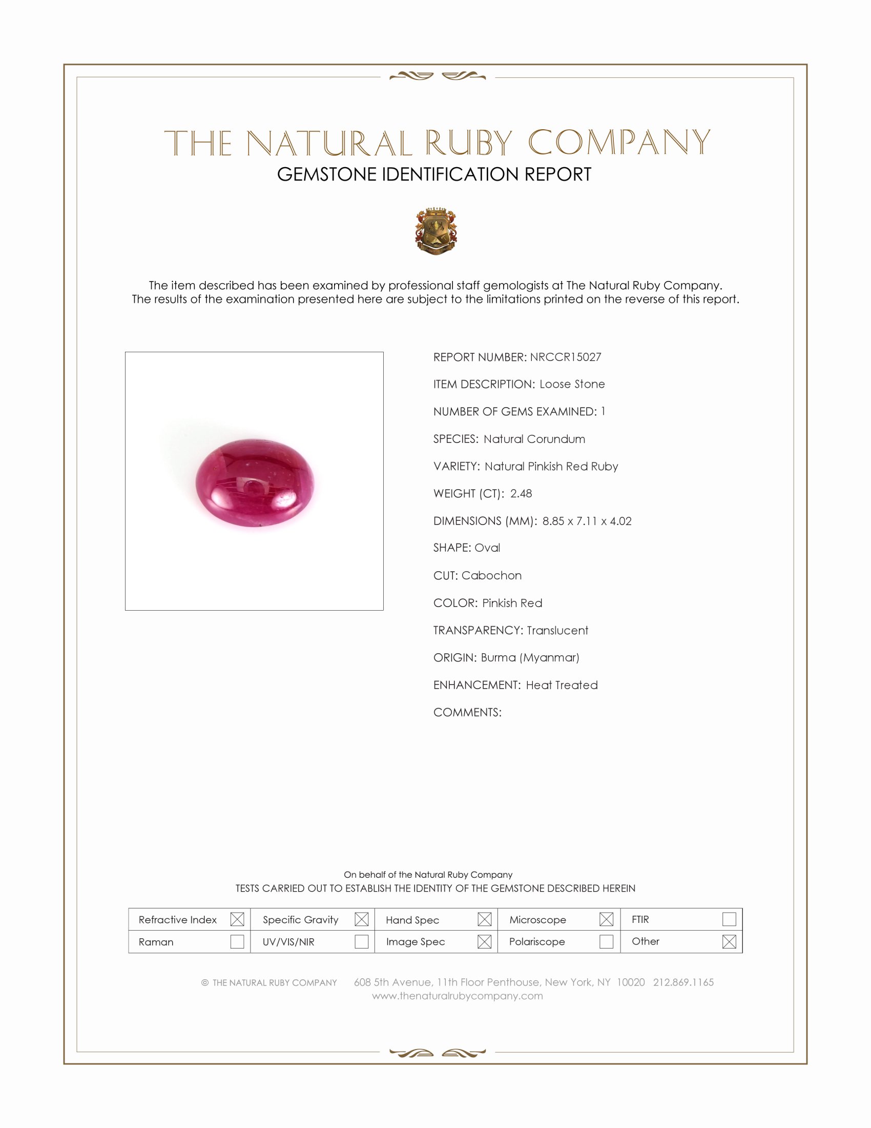 2.48 Ct. Cabochon Ruby from Burma (Myanmar)