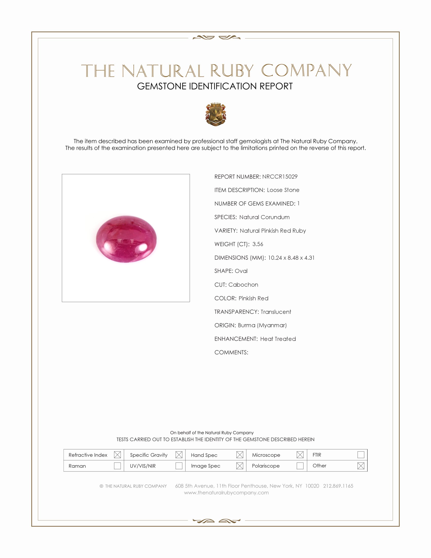 3.56 Ct. Cabochon Ruby from Burma (Myanmar)