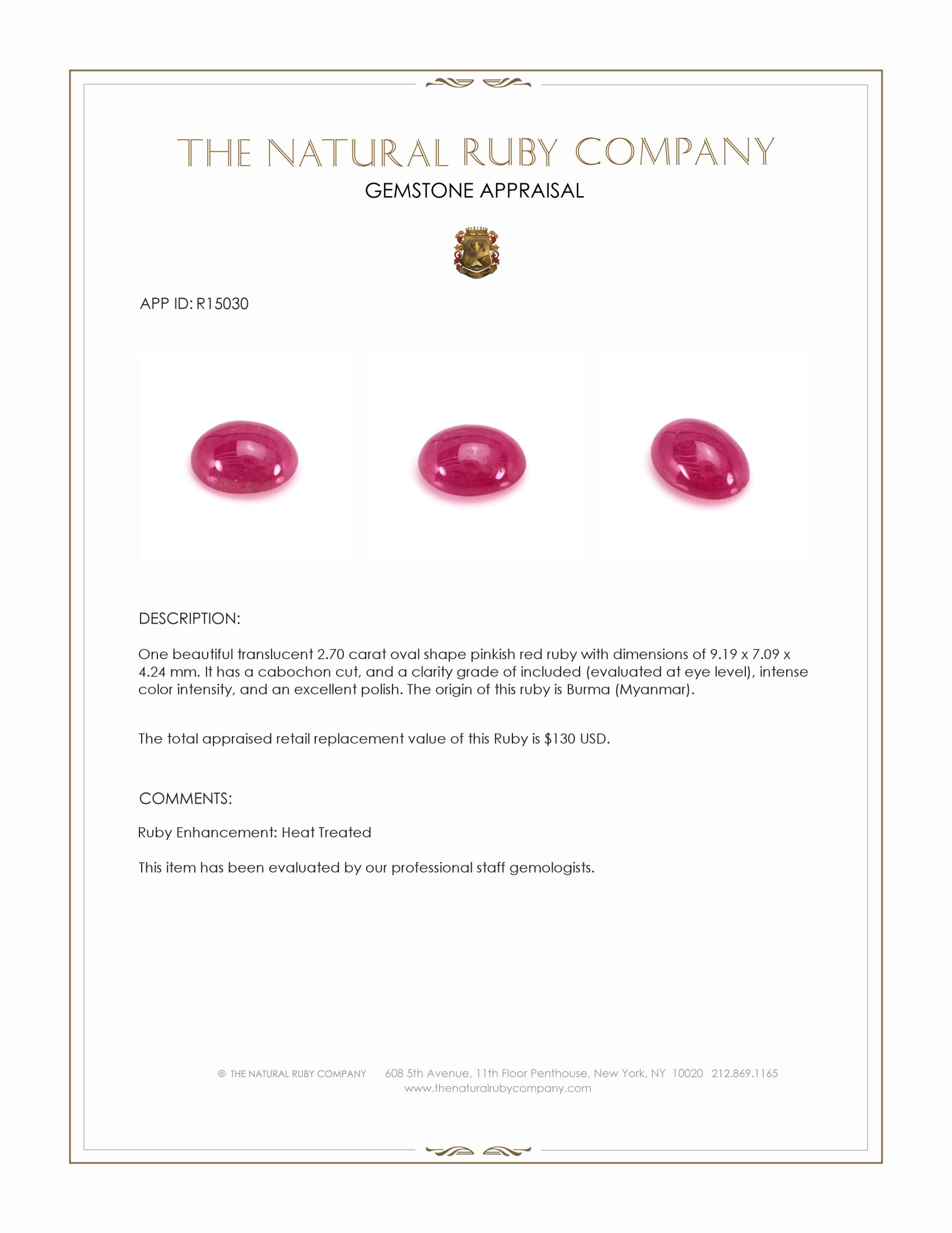 2.70 Ct. Cabochon Ruby from Burma (Myanmar)