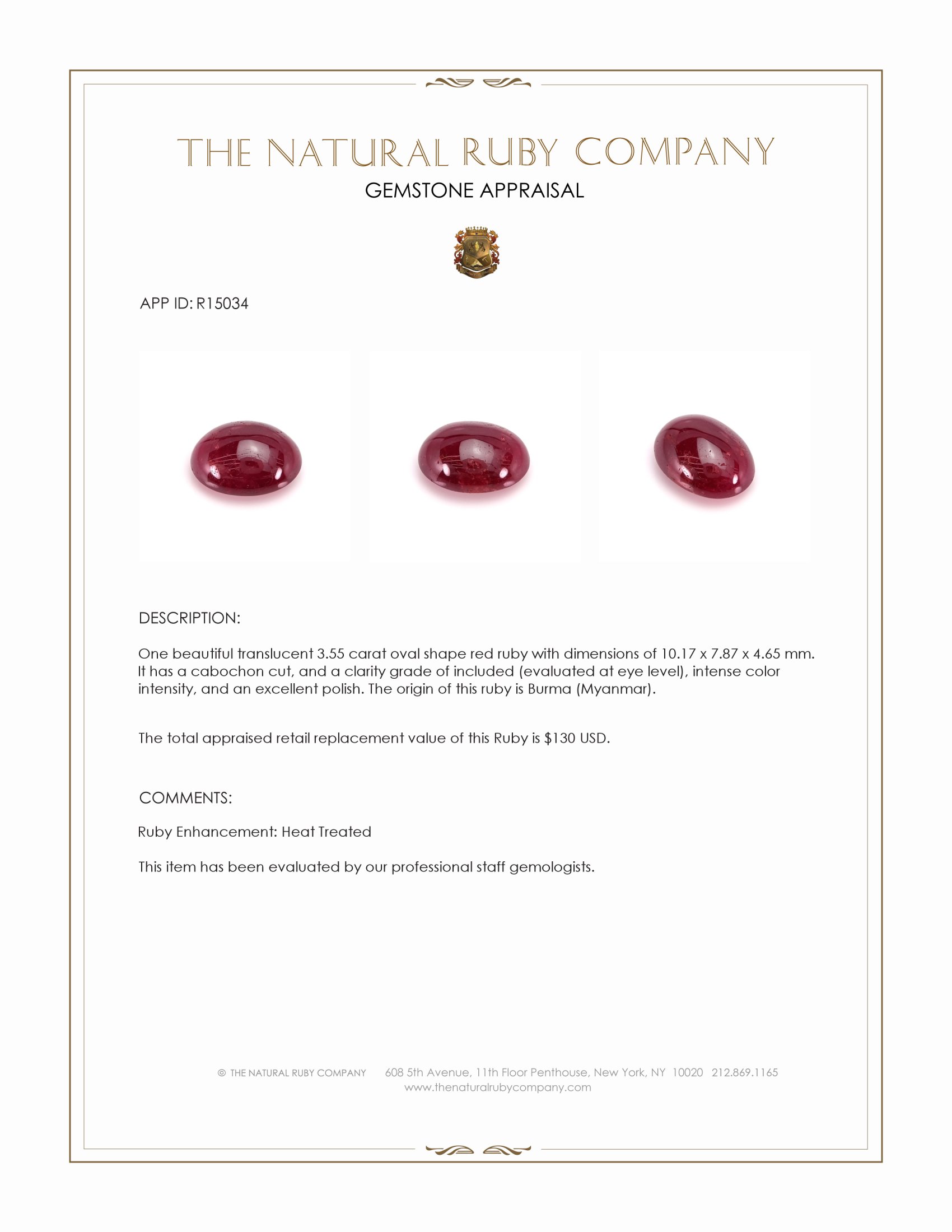 3.55 Ct. Cabochon Ruby from Burma (Myanmar)