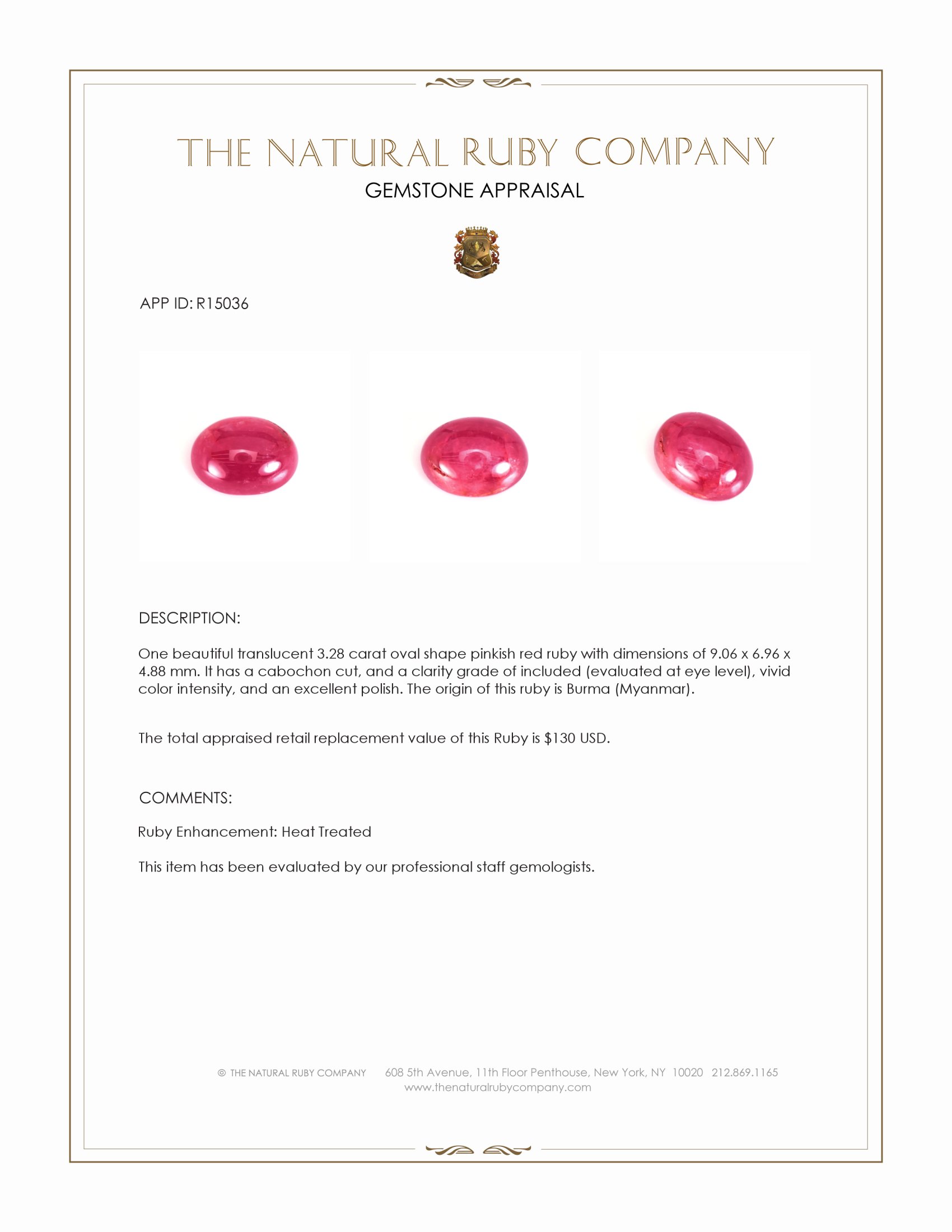 3.28 Ct. Cabochon Ruby from Burma (Myanmar)