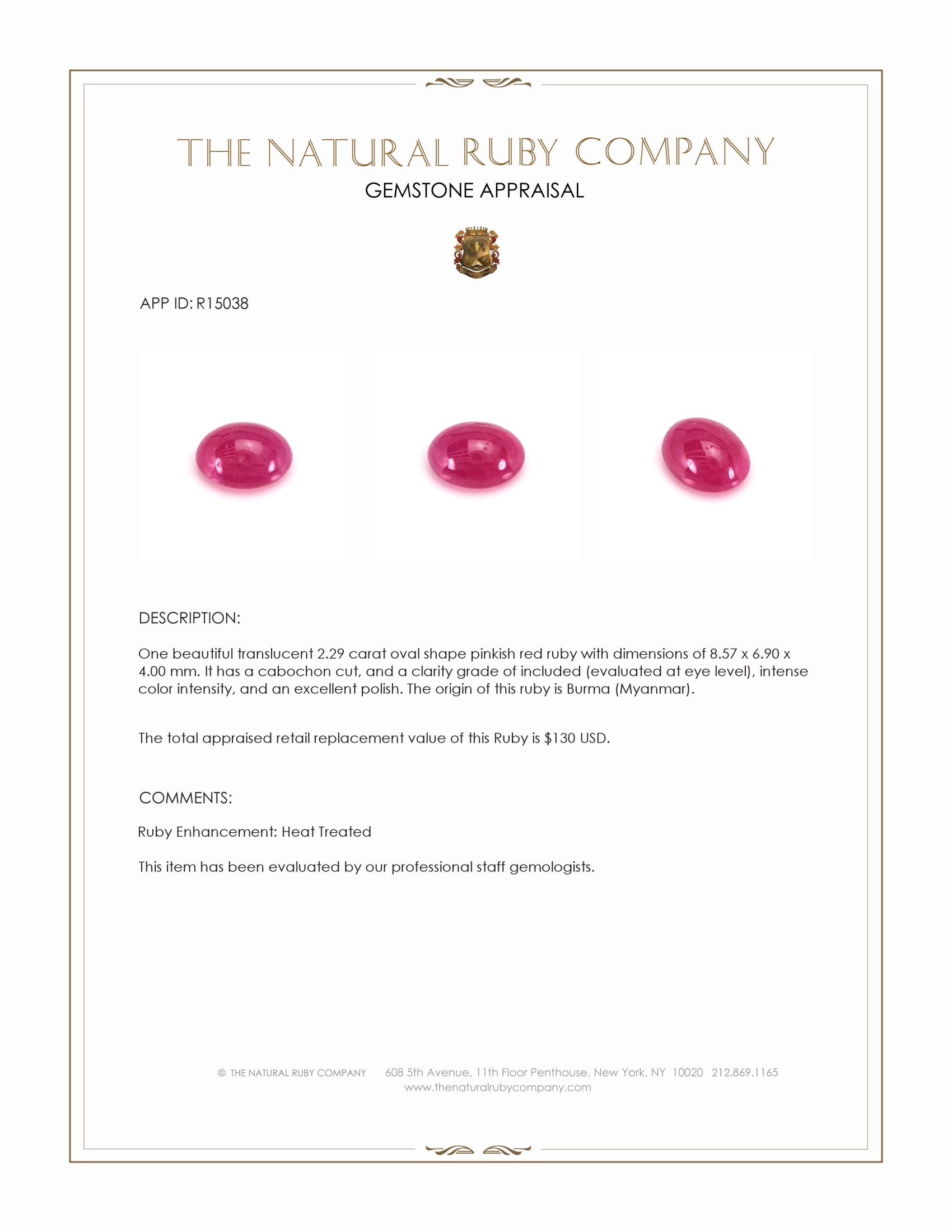 2.29 Ct. Cabochon Ruby from Burma (Myanmar)