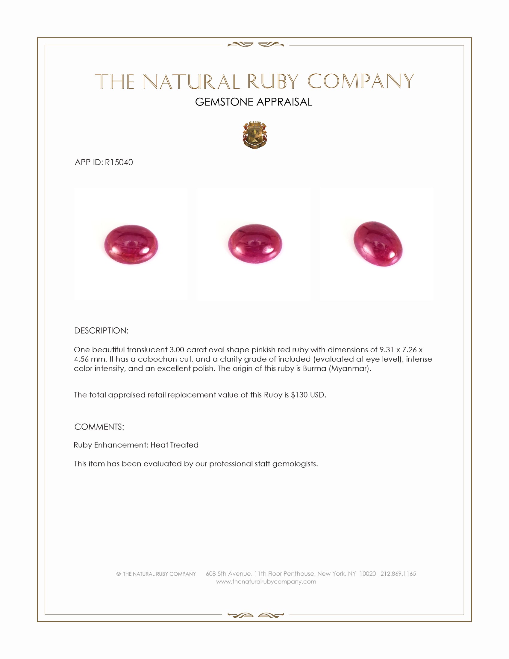 3.00 Ct. Cabochon Ruby from Burma (Myanmar)