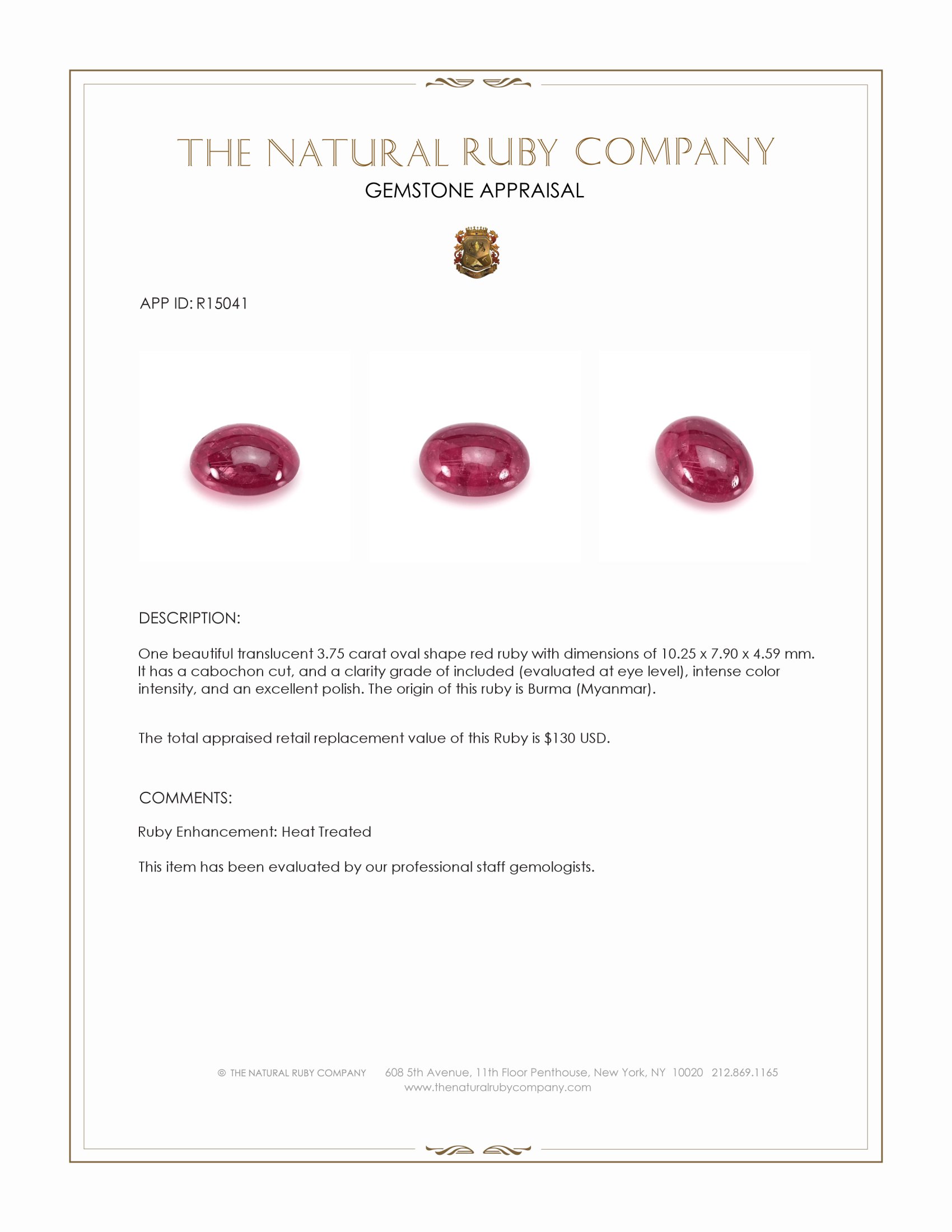 3.75 Ct. Cabochon Ruby from Burma (Myanmar)