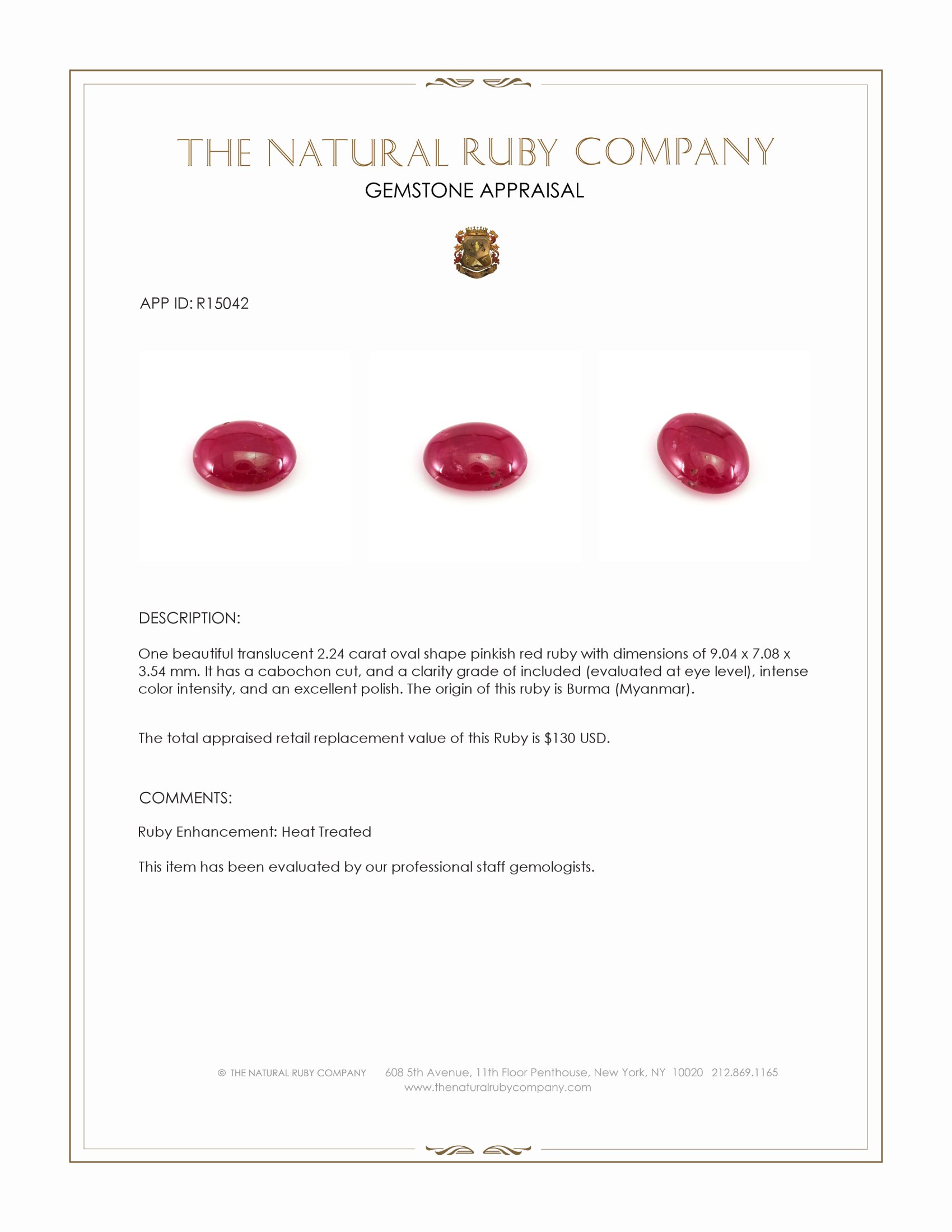 2.24 Ct. Cabochon Ruby from Burma (Myanmar)