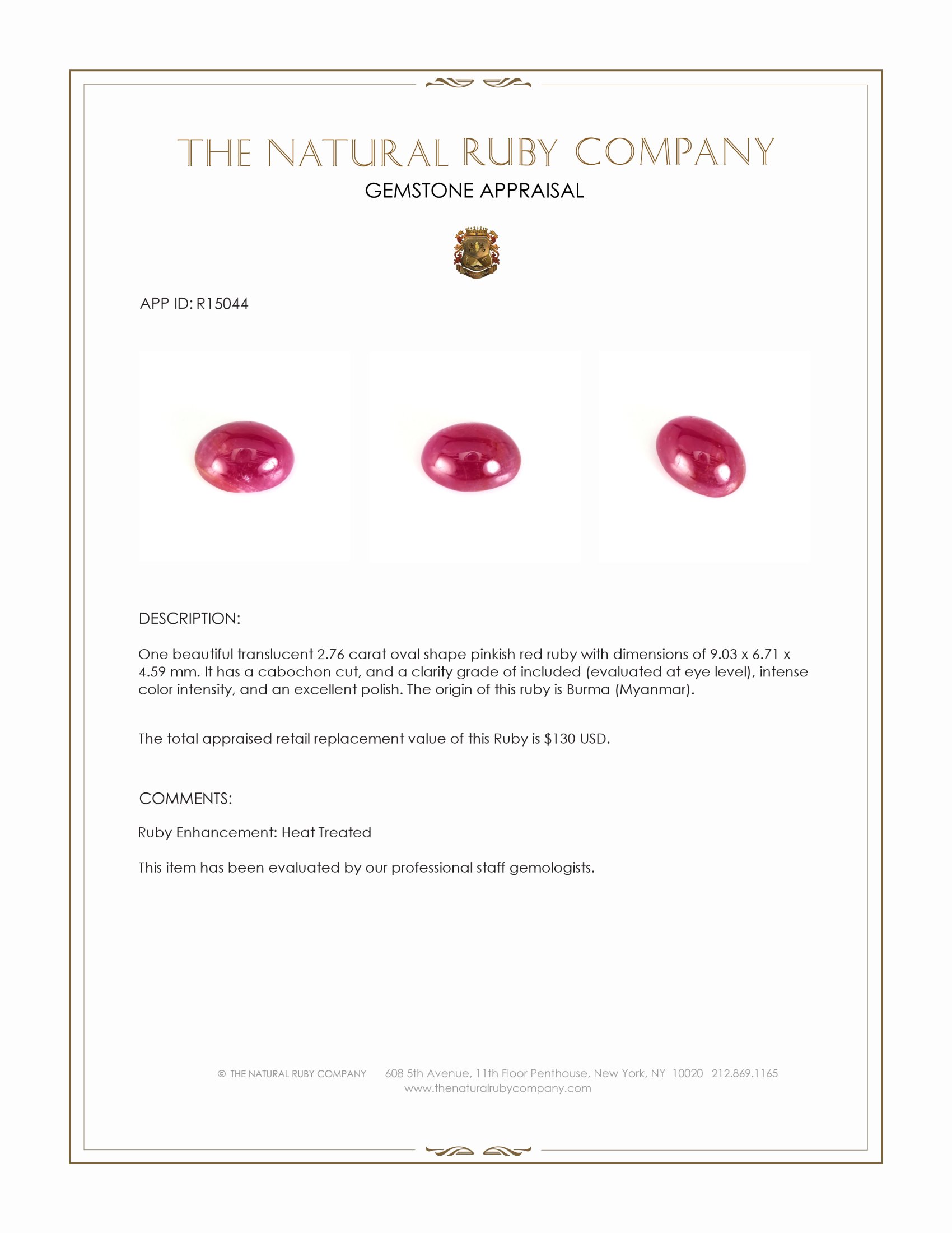 2.76 Ct. Cabochon Ruby from Burma (Myanmar)