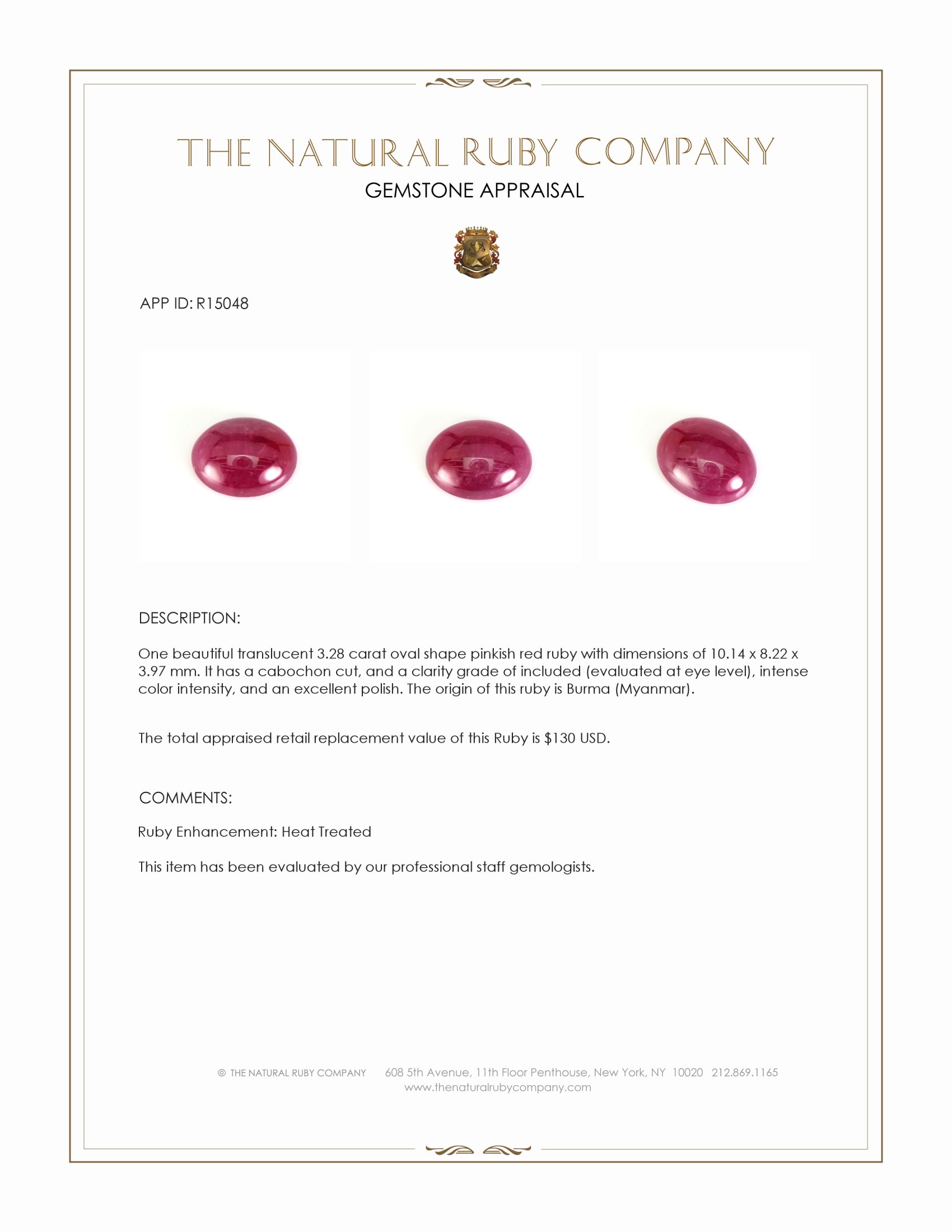 3.28 Ct. Cabochon Ruby from Burma (Myanmar)