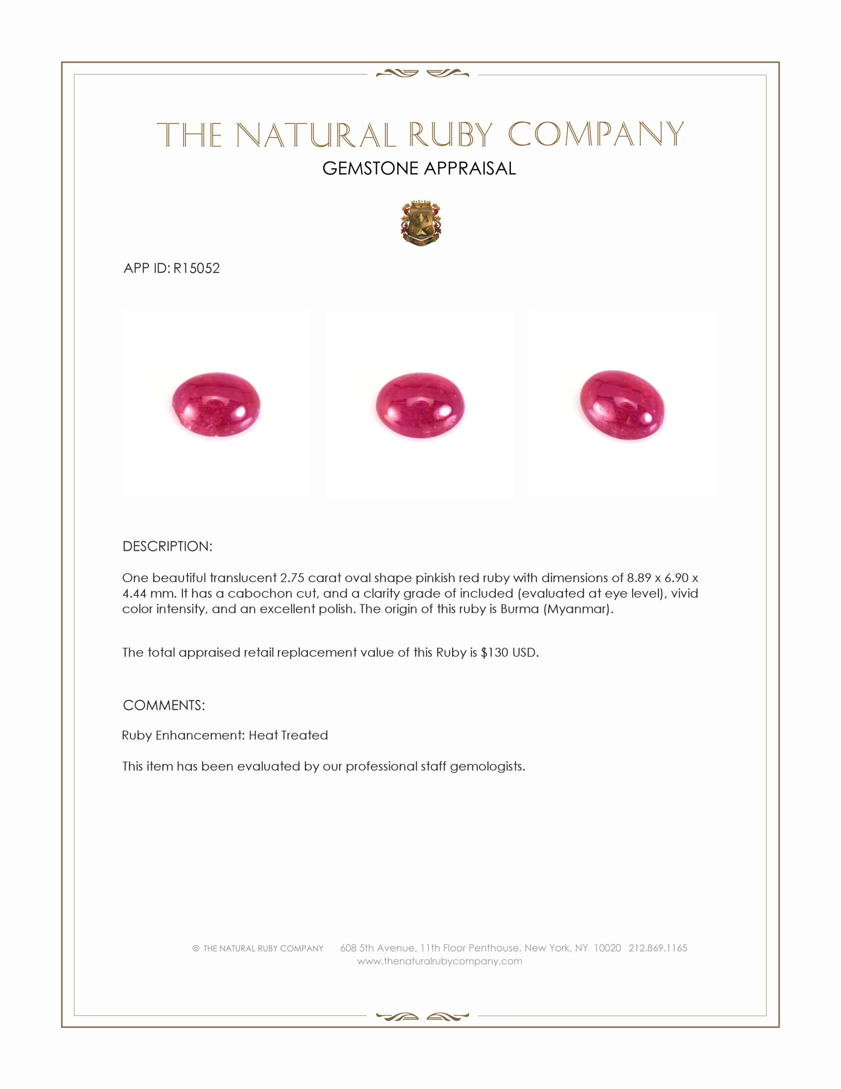 2.75 Ct. Cabochon Ruby from Burma (Myanmar)