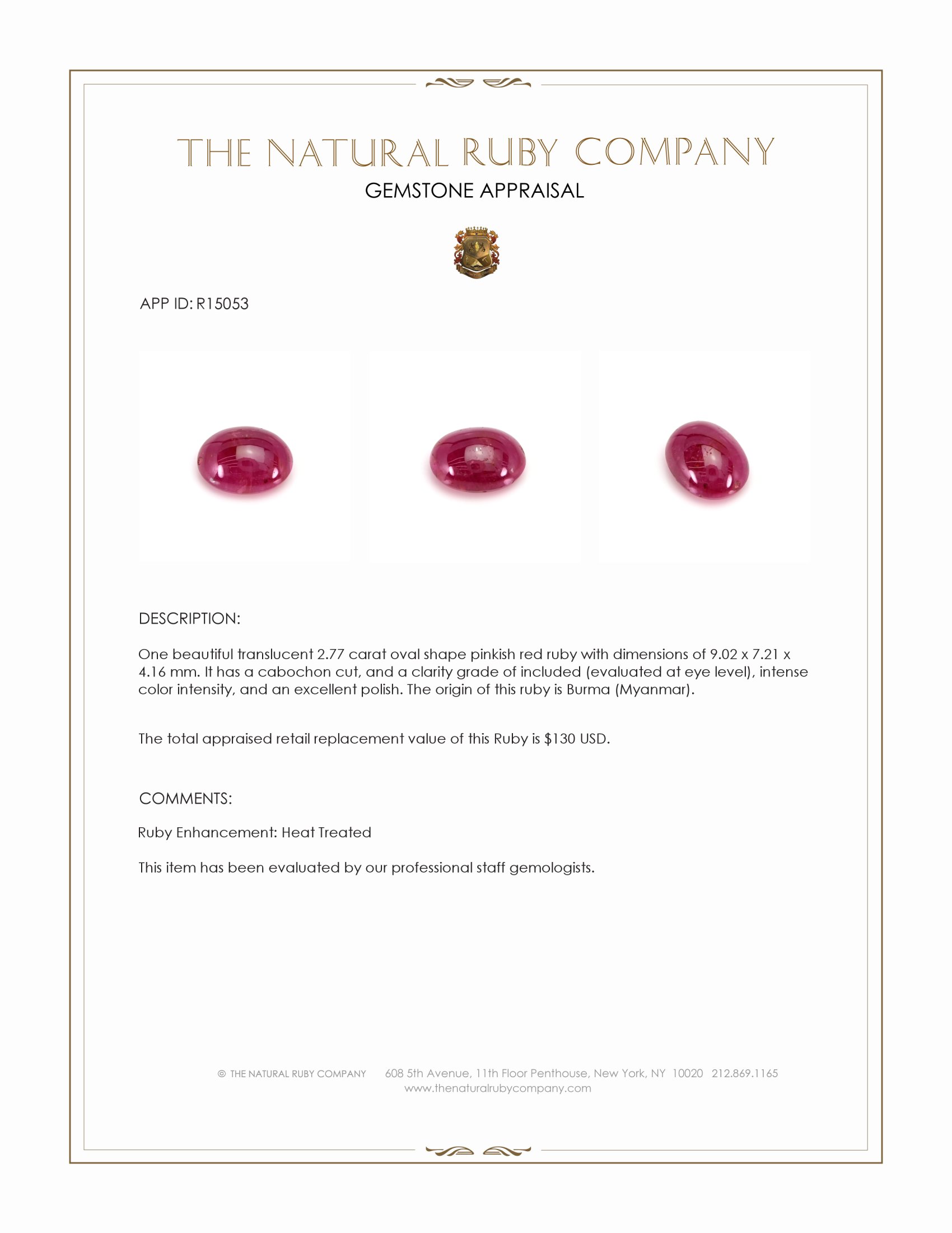 2.77 Ct. Cabochon Ruby from Burma (Myanmar)