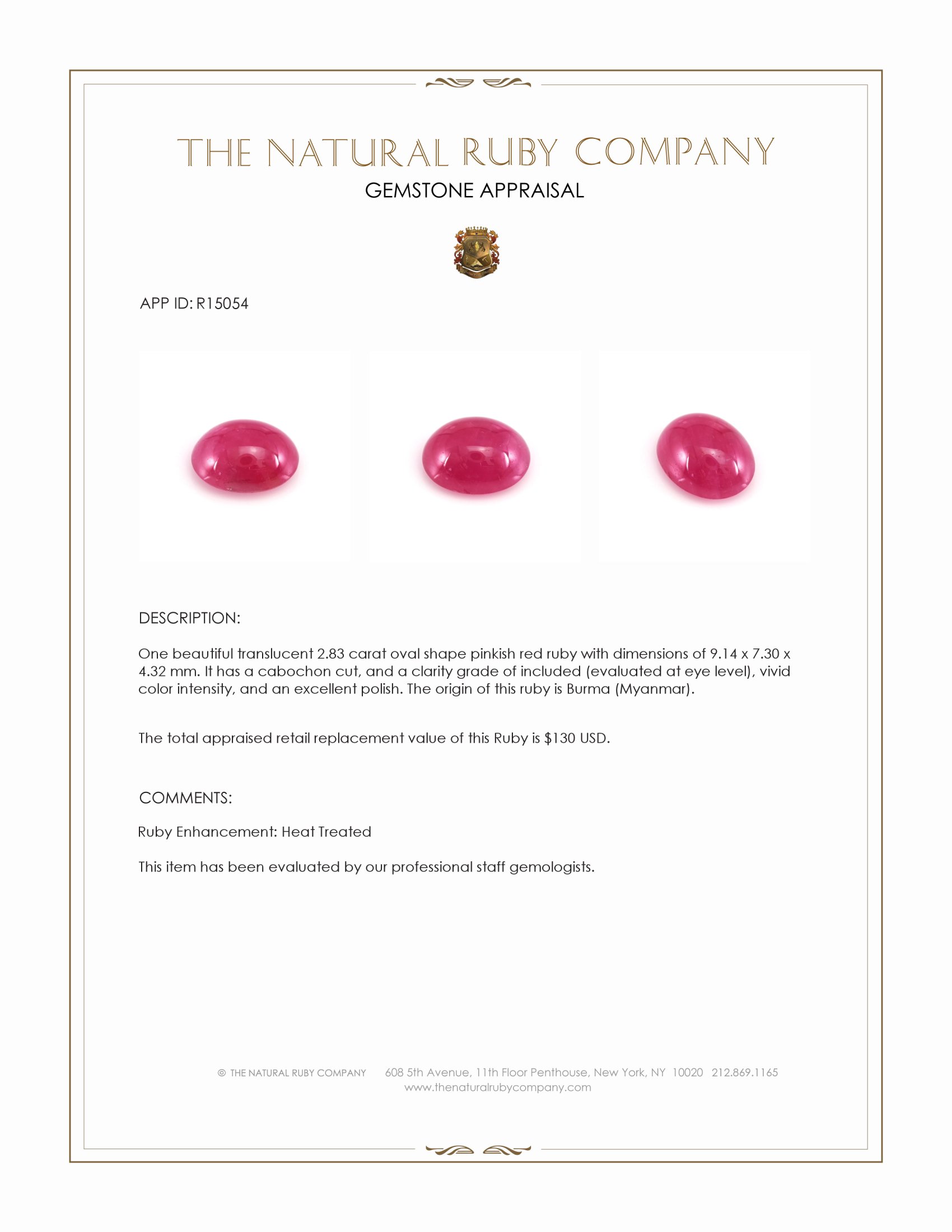 2.83 Ct. Cabochon Ruby from Burma (Myanmar)